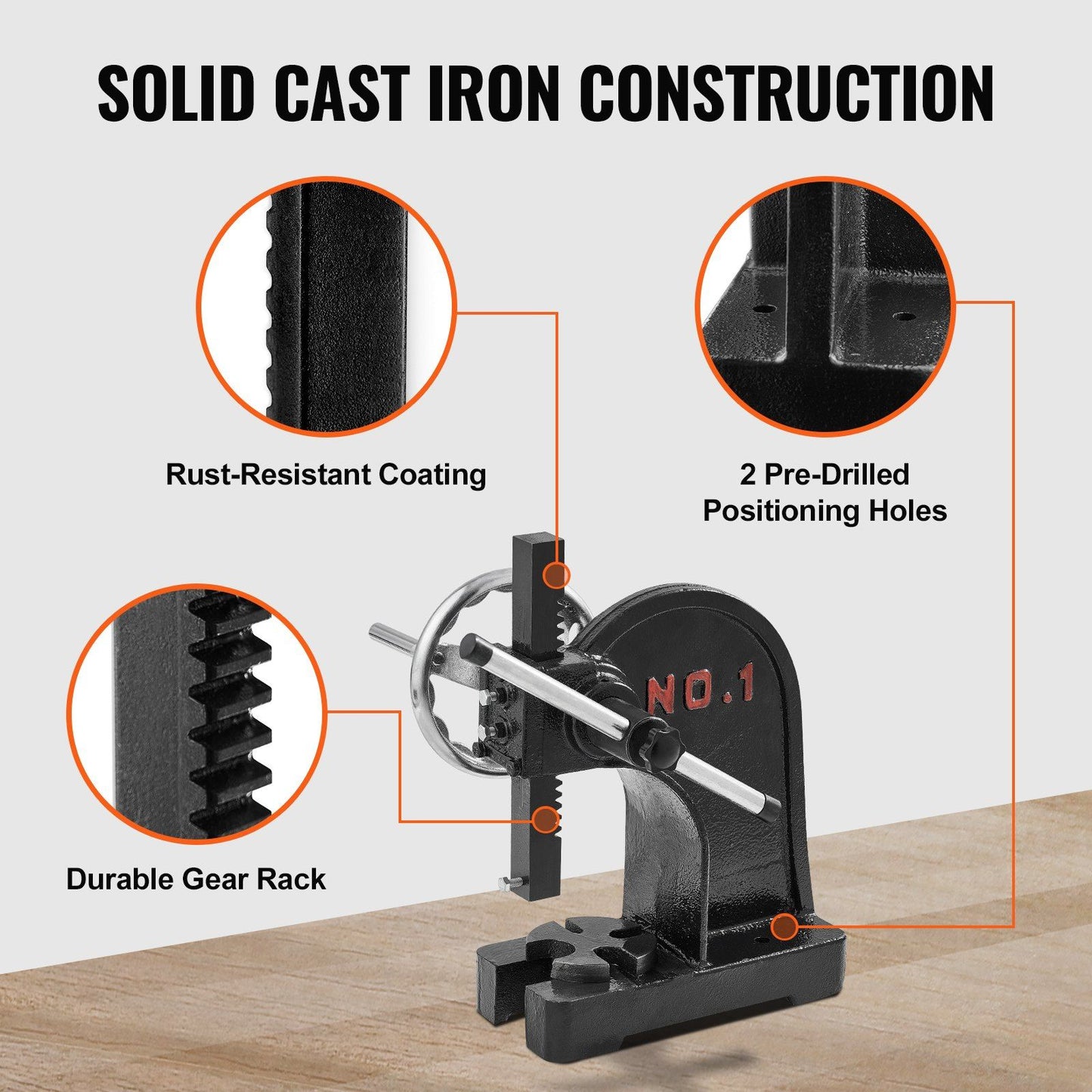 Arbor Press, 1 Ton Manual Arbor Press with Handwheel, 15cm Maximum Height, Cast Iron Heavy-duty Manual V952-SDKYLJGGSL1T2G169V0