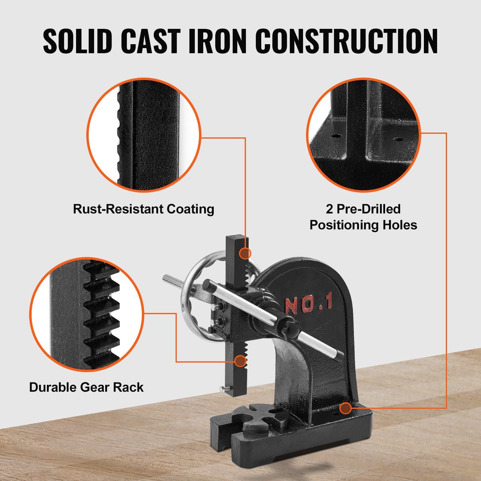 Arbor Press, 1 Ton Manual Arbor Press with Handwheel, 15cm Maximum Height, Cast Iron Heavy-duty Manual V952-SDKYLJGGSL1T2G169V0