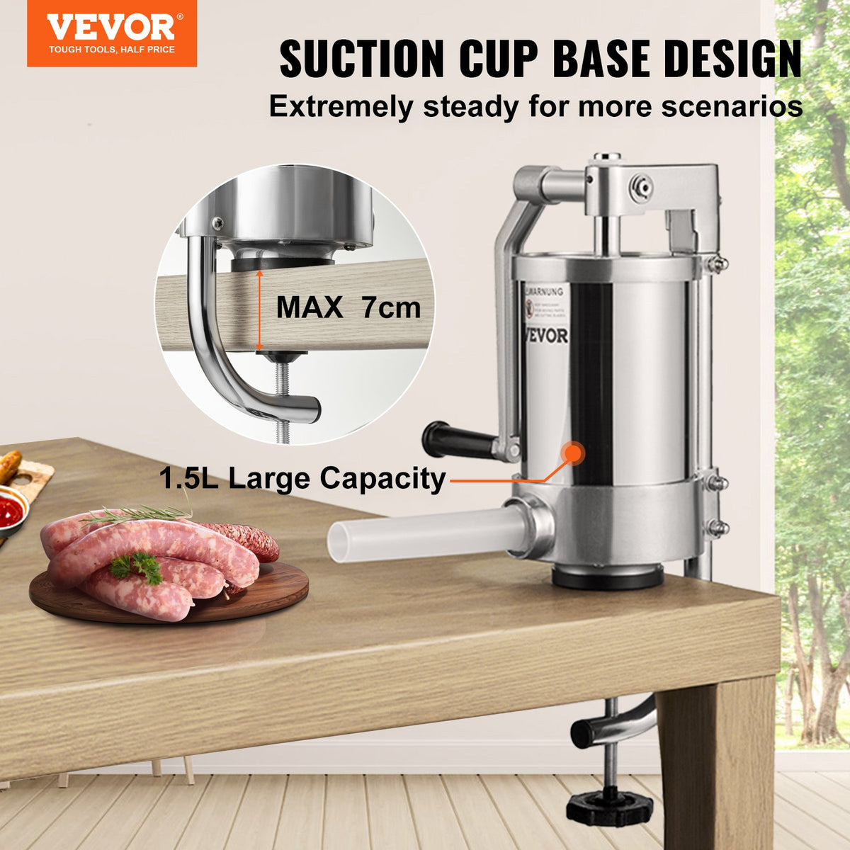 Sausage Stuffer 2.5LBS/1.5L Capacity Homemade Sausage Maker Stainless Steel V952-SDLSBXGGC15L18HO0V0