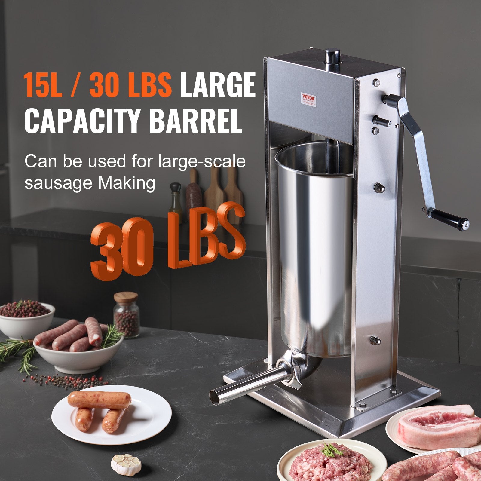 Manual Sausage Stuffer 15 L Vertical Sausage Machine 304 Stainless Steel V952-SDLSBXGGCJ155Q4DYV0