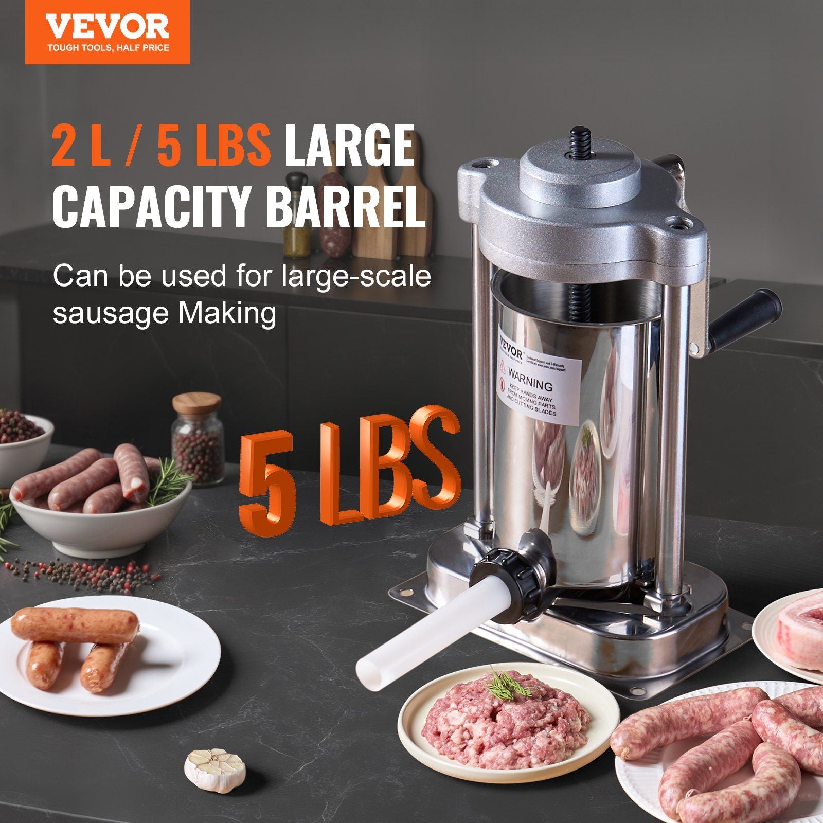 Manual Sausage Stuffer, 2 L / 5 LBS Vertical Sausage Machine with G-type Clamp, Food-Grade 304 Stainless V952-SDLSBXGGCJ2LHRF1AV0