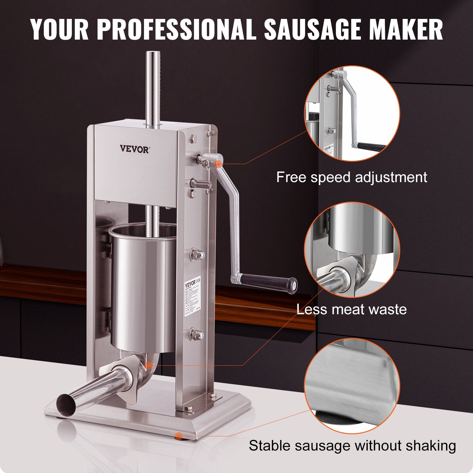 Sausage Stuffer 5LBS/3L Capacity Homemade Sausage Maker Stainless Steel V952-SDLSBXGGCJ3L2X1I2V0
