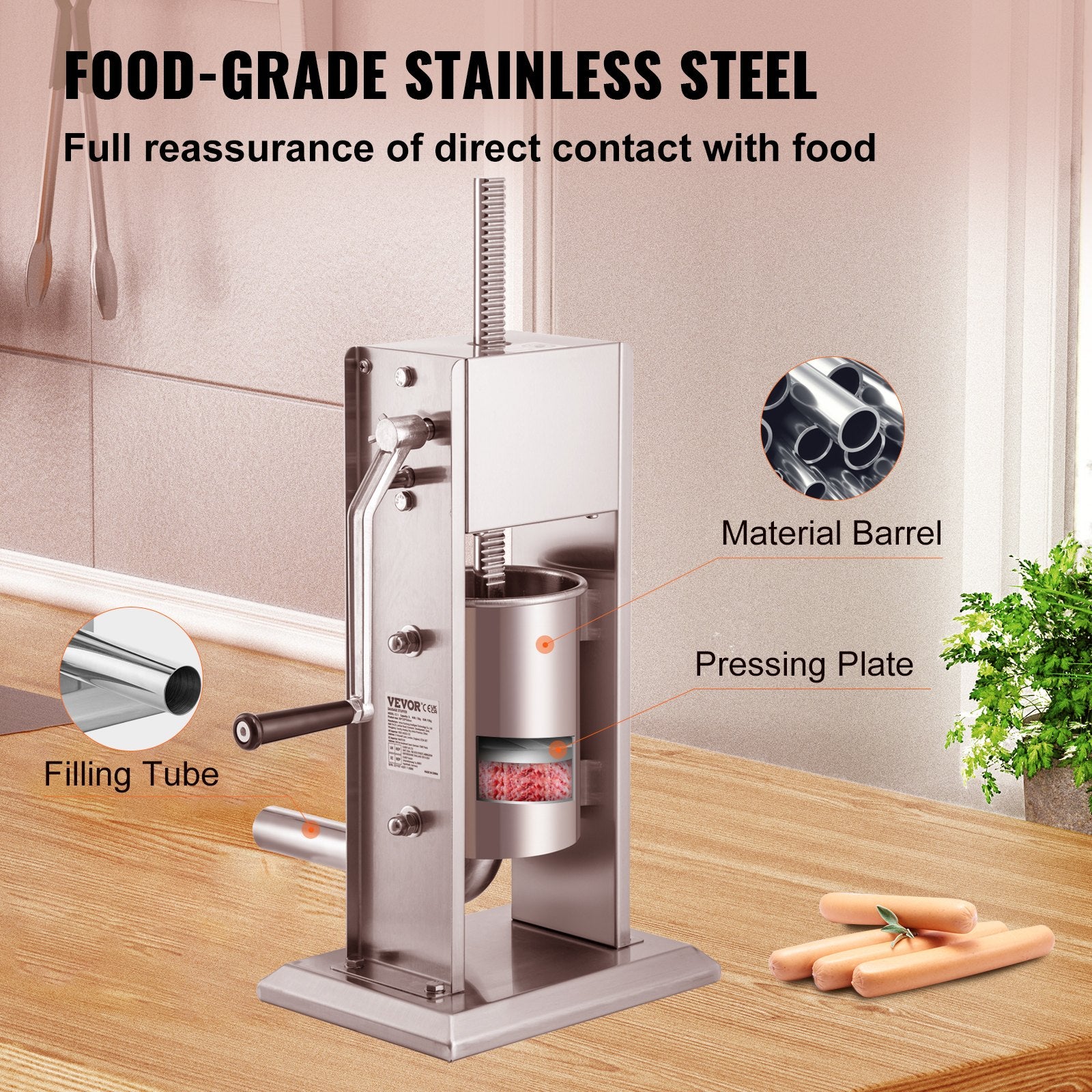 Sausage Stuffer 5LBS/3L Capacity Homemade Sausage Maker Stainless Steel V952-SDLSBXGGCJ3L2X1I2V0