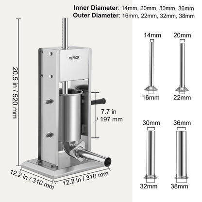 Sausage Stuffer 5LBS/3L Capacity Homemade Sausage Maker Stainless Steel V952-SDLSBXGGCJ3L2X1I2V0