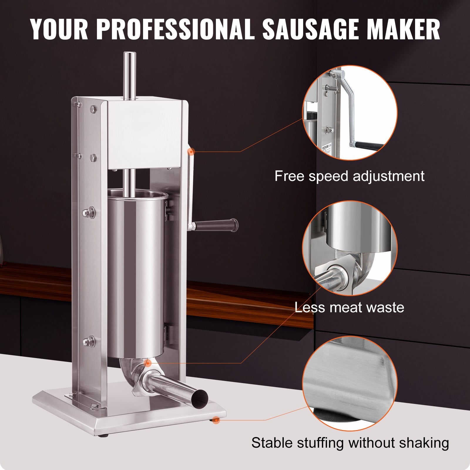 Sausage Stuffer 8LBS/5L Capacity Homemade Sausage Maker Stainless Steel V952-SDLSBXGGCJ5L2YBS3V0