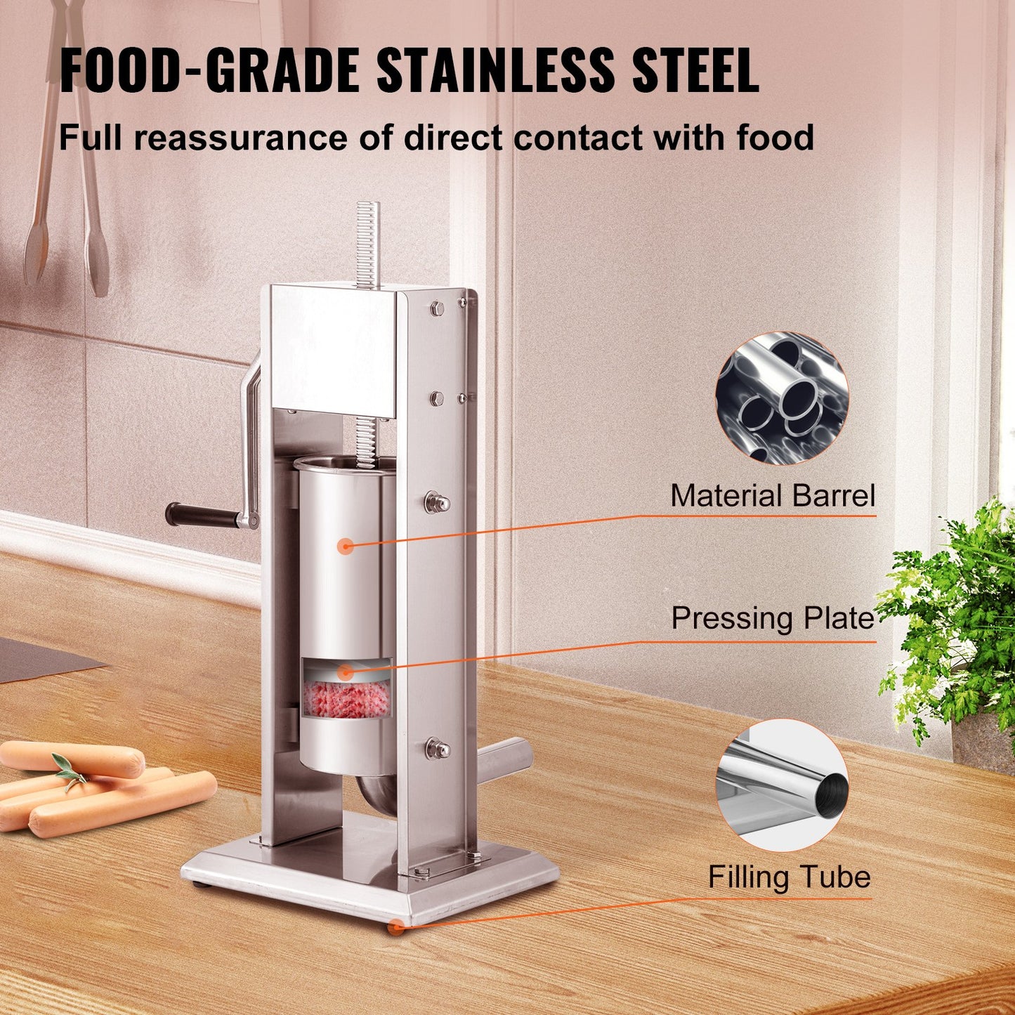Sausage Stuffer 8LBS/5L Capacity Homemade Sausage Maker Stainless Steel V952-SDLSBXGGCJ5L2YBS3V0