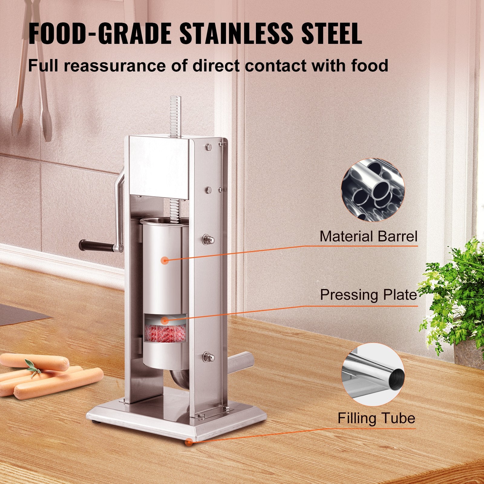 Sausage Stuffer 8LBS/5L Capacity Homemade Sausage Maker Stainless Steel V952-SDLSBXGGCJ5L2YBS3V0