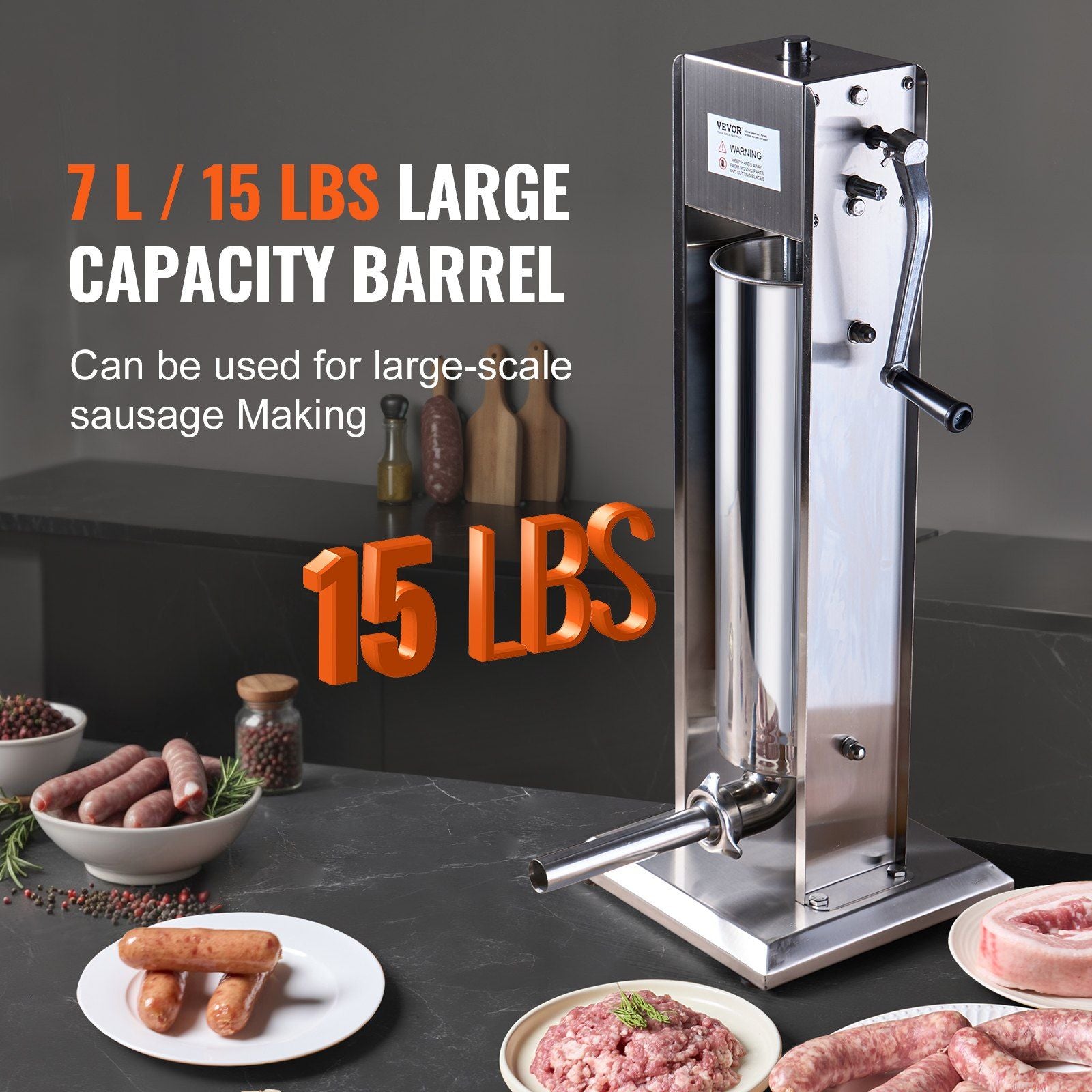 Manual Sausage Stuffer, 7 L / 15 LBS Vertical Sausage Machine, Dual-Speed Meat Stuffer, Made of Food-Grade V952-SDLSBXGGCJ7L5STTEV0