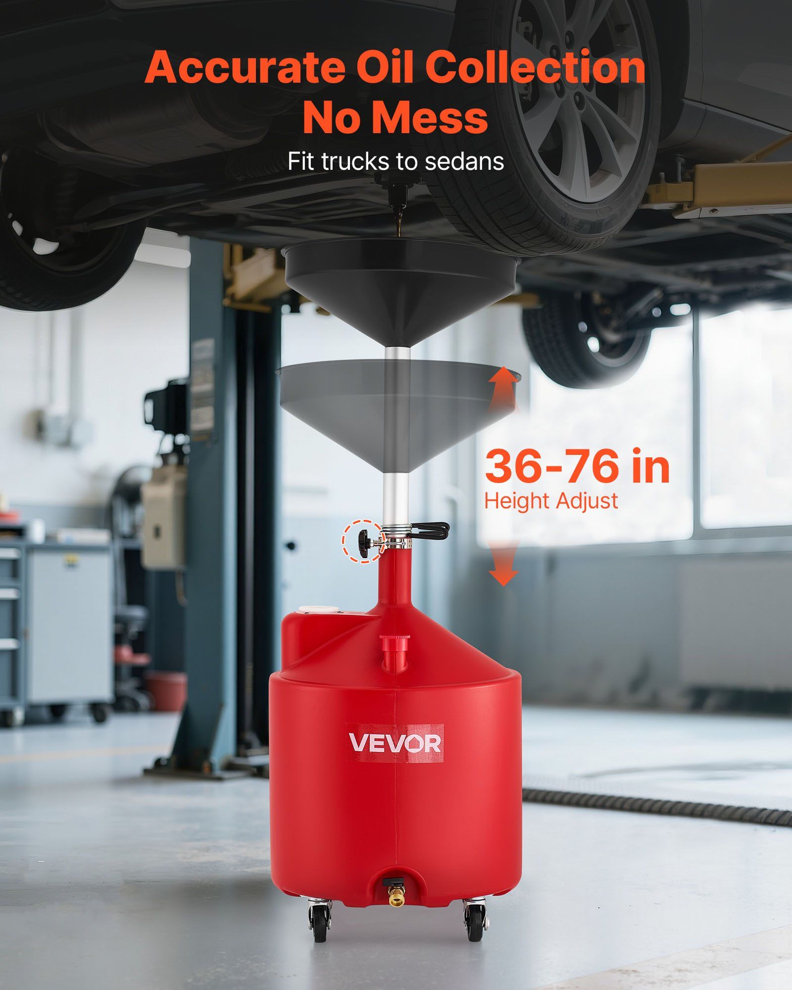 68L Waste Oil Drain Tank, Industrial Fluid Drain Tank with Adjustable Funnel Height, Portable Oil Drainer V952-SDLSPYPSL18GVK731001V0