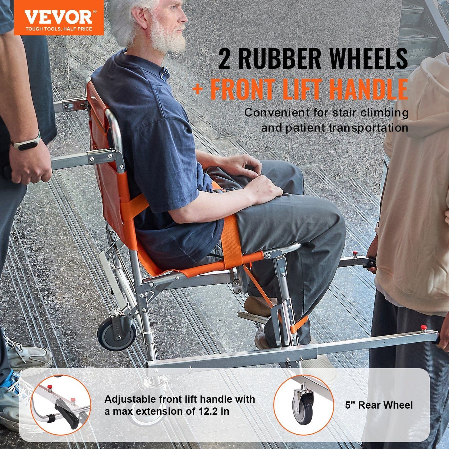EMS Stair Chair, 159 kg Load Capacity, Foldable Aluminum Emergency Stair Climbing Wheelchair with 2 Wheels, V952-SDLYPLCSTS00G9IQZV0