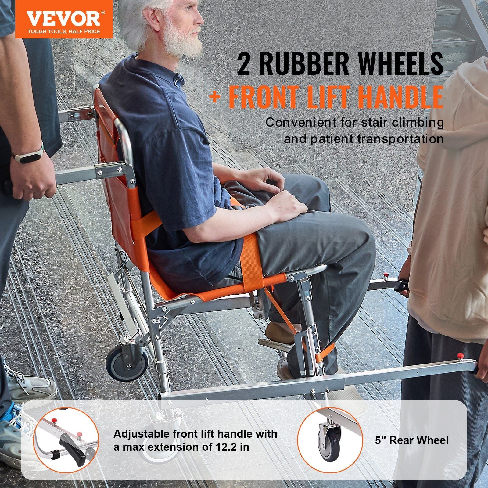 EMS Stair Chair, 159 kg Load Capacity, Foldable Aluminum Emergency Stair Climbing Wheelchair with 2 Wheels, V952-SDLYPLCSTS00G9IQZV0