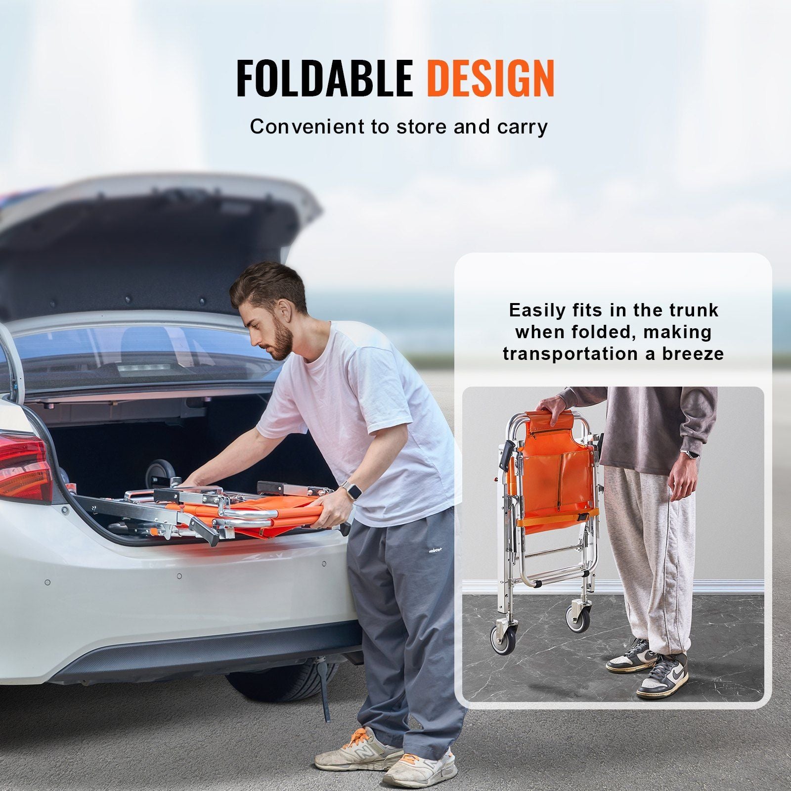 EMS Stair Chair, 159 kg Load Capacity, Foldable Aluminum Emergency Stair Climbing Wheelchair with 2 Wheels, V952-SDLYPLCSTS00G9IQZV0