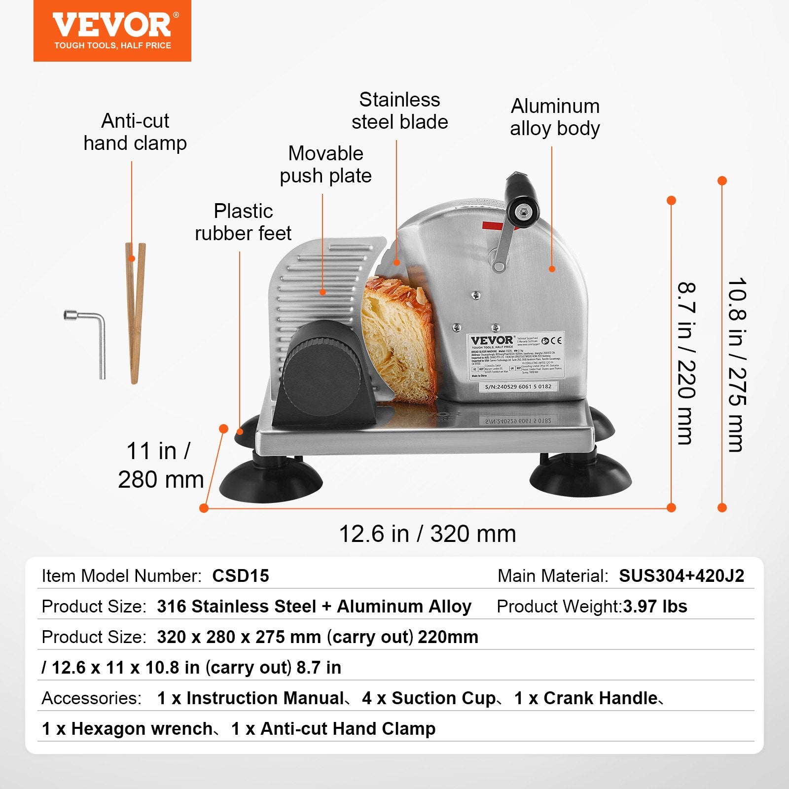 Manual Bread Slicer 0-6" Cheeser Butter Cutting for Kitchen Restaurant V952-SDMBQPJ75INC4T7C3V0