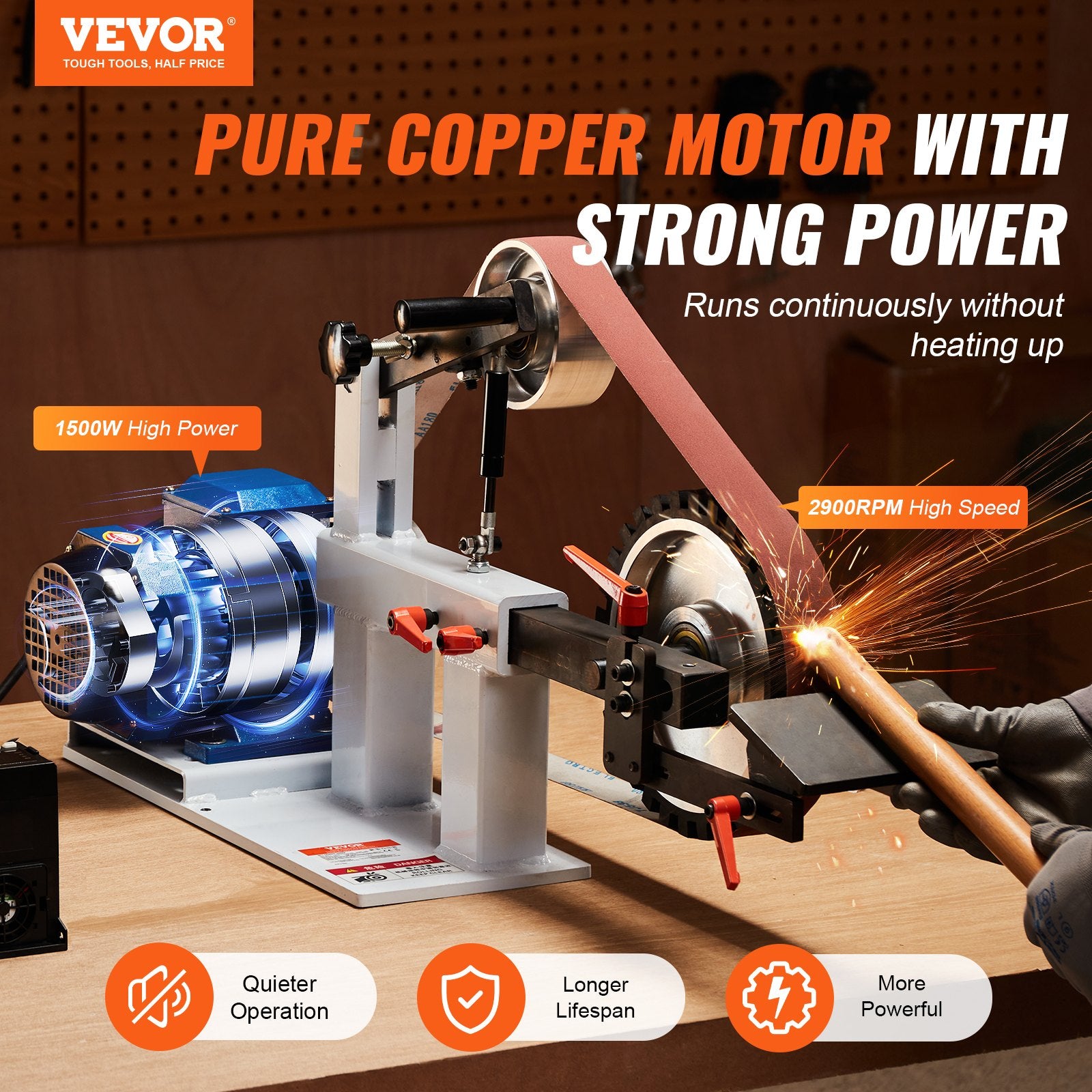 Belt Grinder Sander, 72 x 2-Inch Variable Speed Belt Polisher with VFD, 1500W 2HP Polishing Grinding Machine V952-SDMC1500W722VBGPTV3