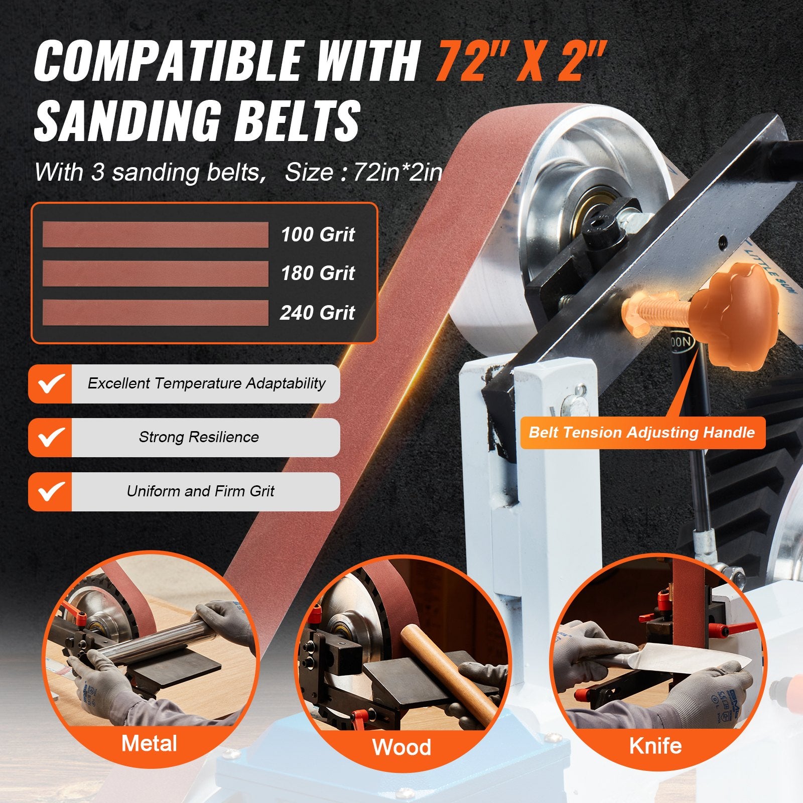 Belt Grinder Sander, 72 x 2-Inch Variable Speed Belt Polisher with VFD, 1500W 2HP Polishing Grinding Machine V952-SDMC1500W722VBGPTV3