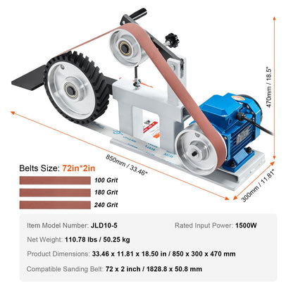 Belt Grinder Sander, 72 x 2-Inch Variable Speed Belt Polisher with VFD, 1500W 2HP Polishing Grinding Machine V952-SDMC1500W722VBGPTV3
