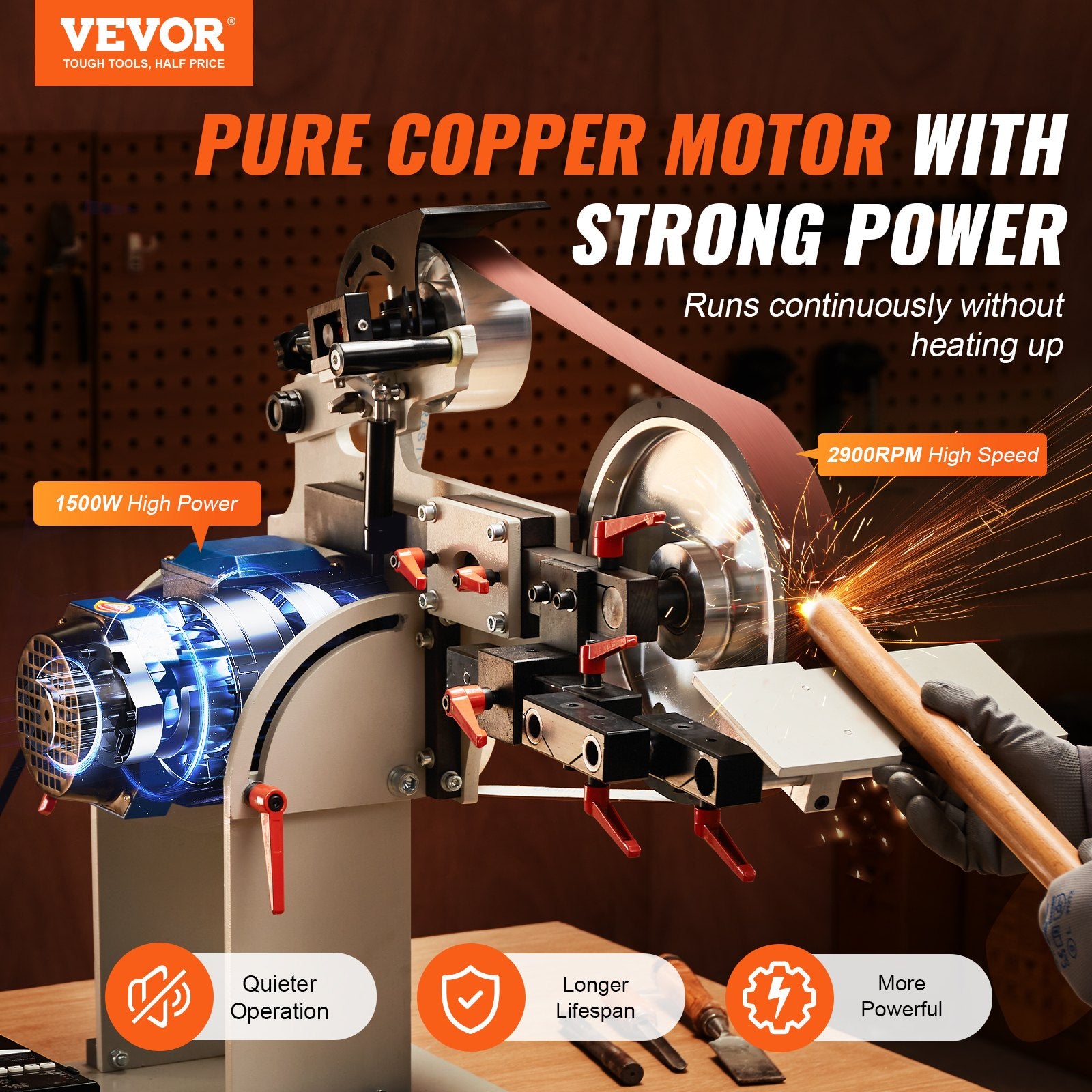 Belt Grinder Sander 72 x 2-Inch Belt Polisher with VFD 3 Grinding Moulds V952-SDMC1500W728DDD10V3