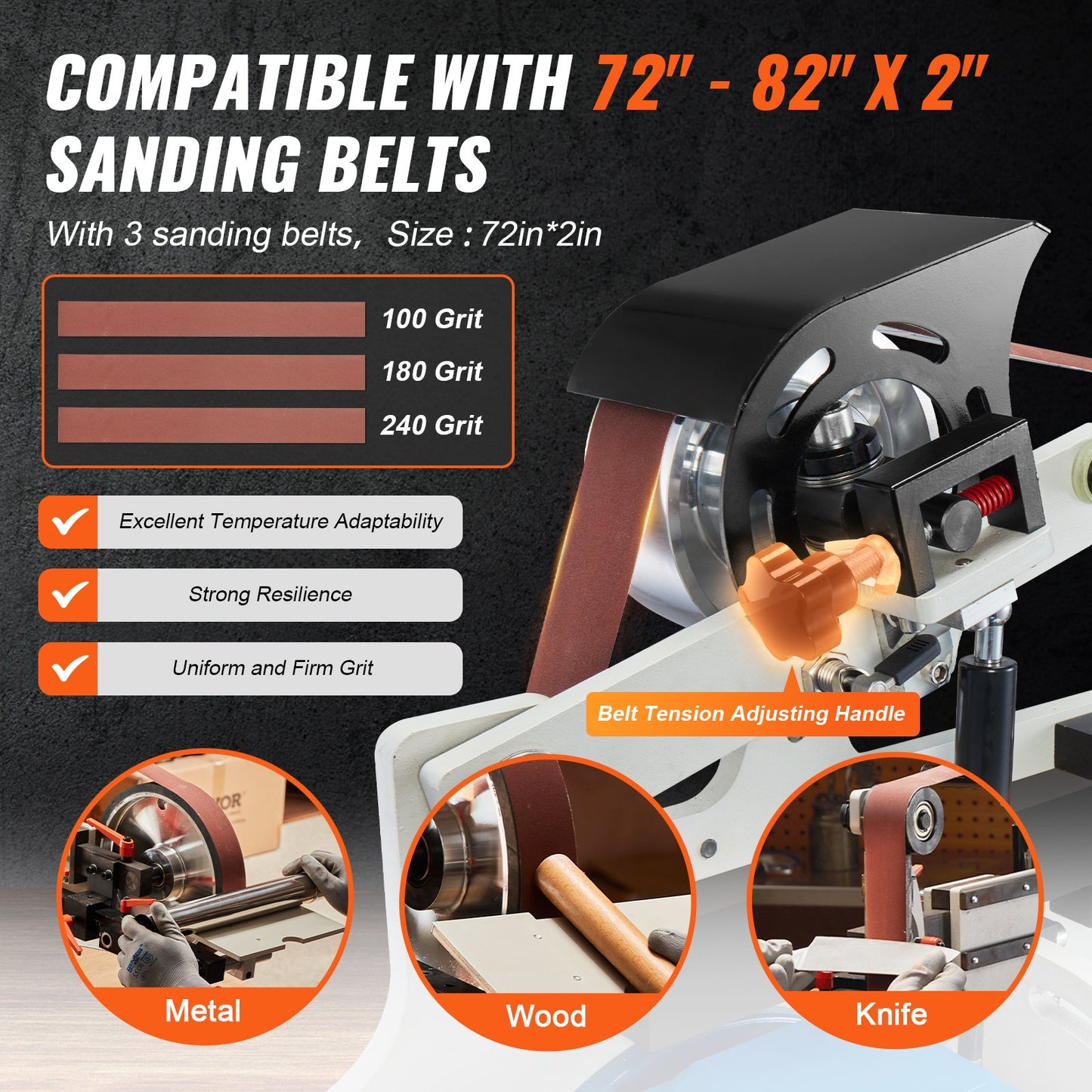 Belt Grinder Sander 72 x 2-Inch Belt Polisher with VFD 3 Grinding Moulds V952-SDMC1500W728DDD10V3