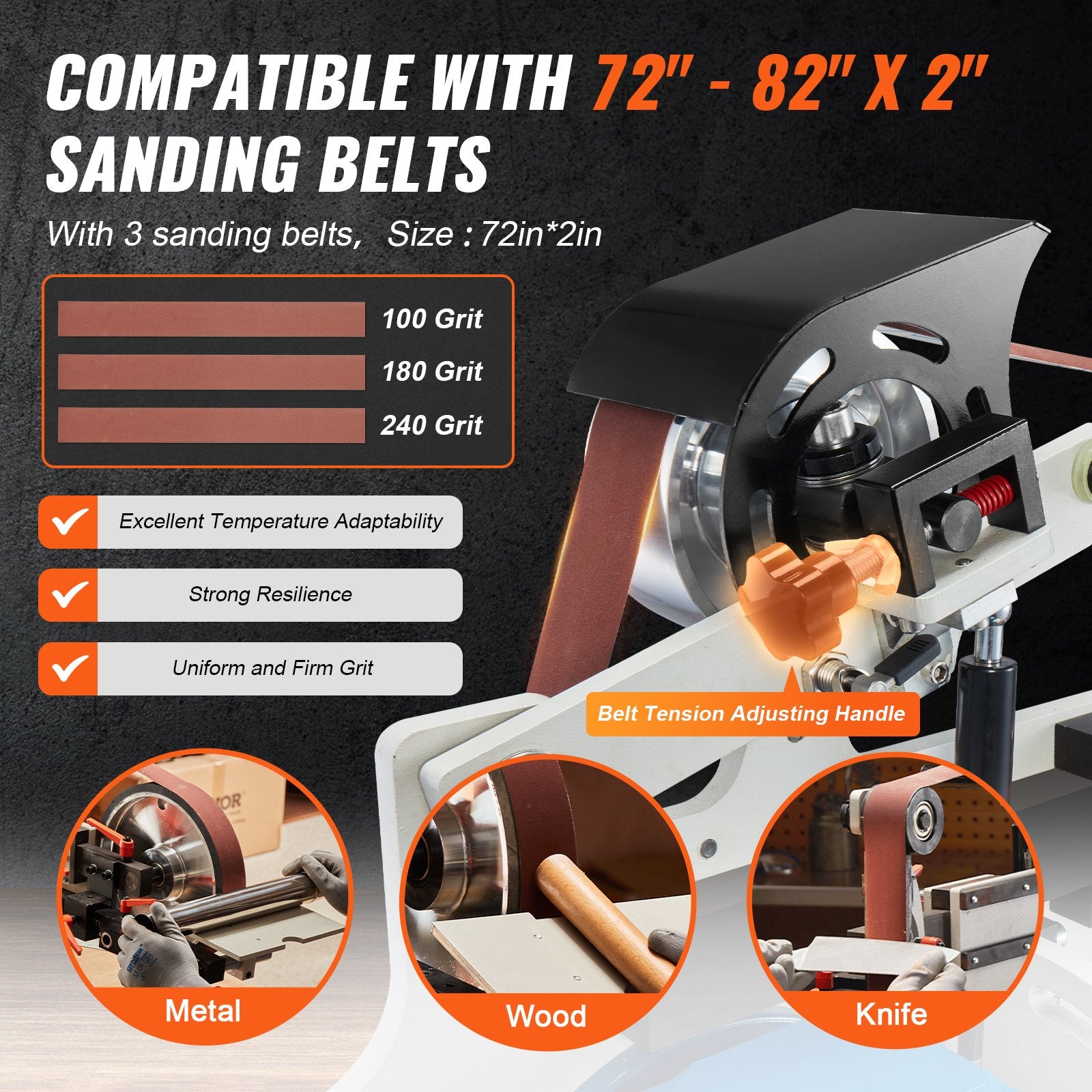 Belt Grinder Sander 72 x 2-Inch Belt Polisher with VFD 3 Grinding Moulds V952-SDMC1500W728DDD10V3
