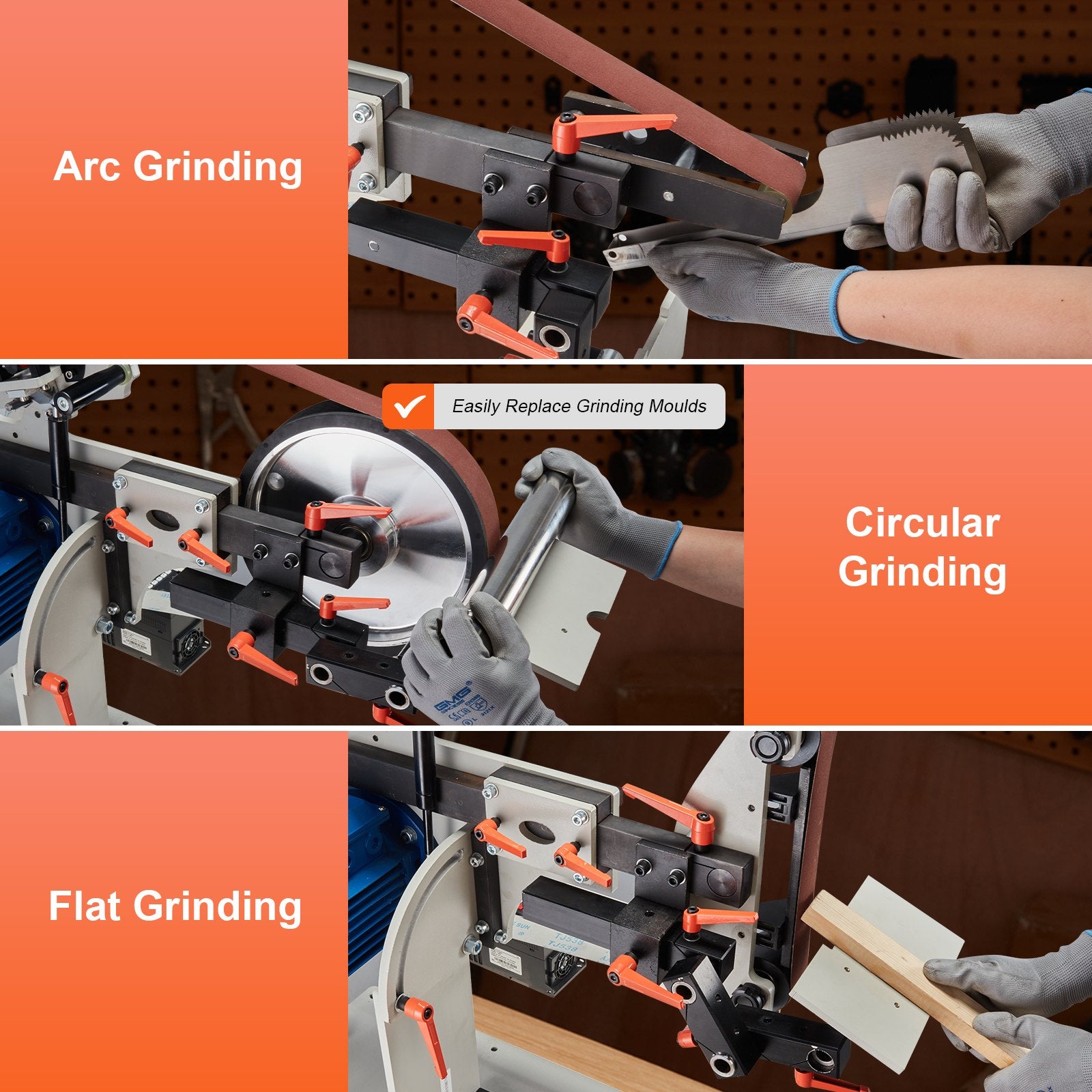 Belt Grinder Sander 72 x 2-Inch Belt Polisher with VFD 3 Grinding Moulds V952-SDMC1500W728DDD10V3