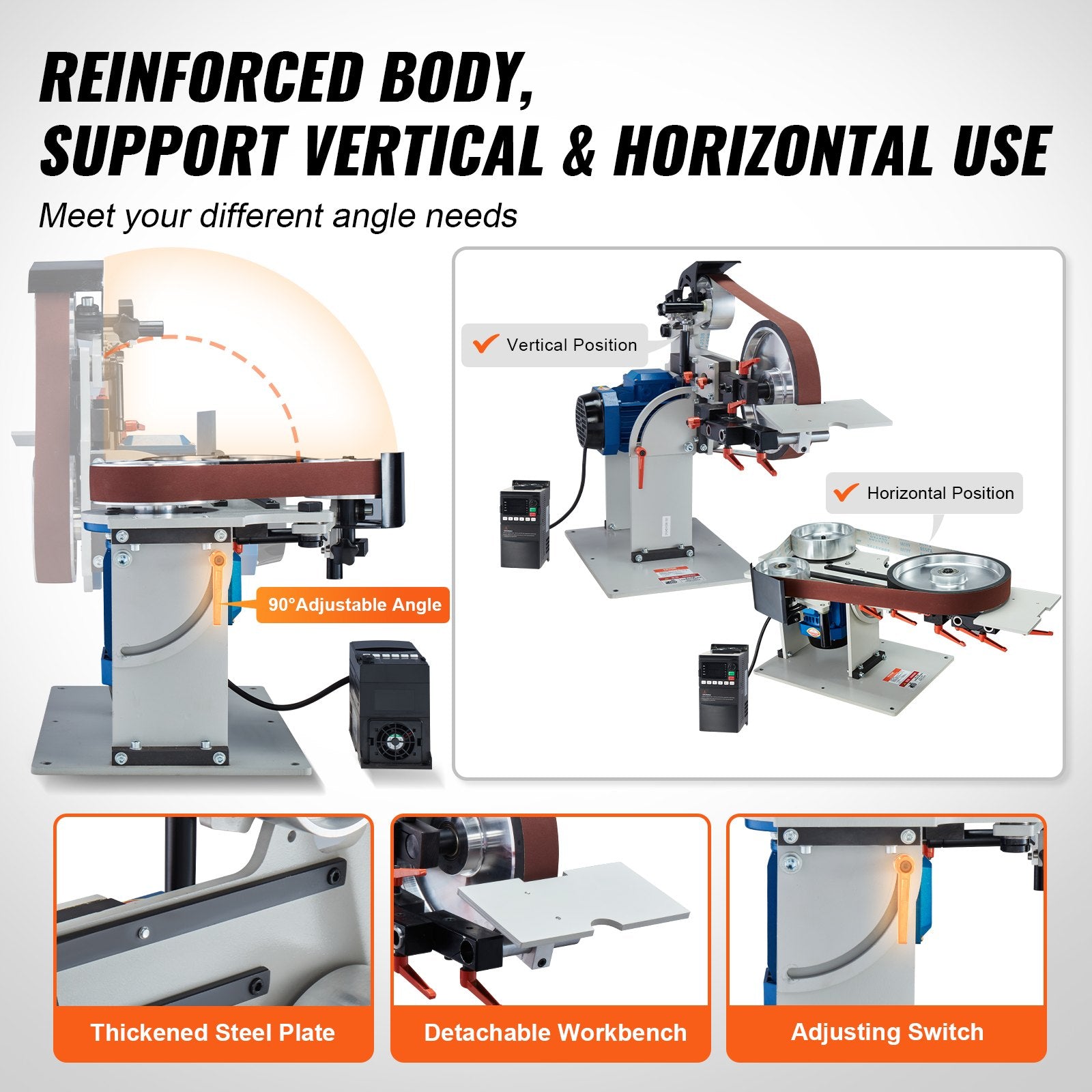 Belt Grinder Sander 72 x 2-Inch Belt Polisher with VFD 3 Grinding Moulds V952-SDMC1500W728DDD10V3