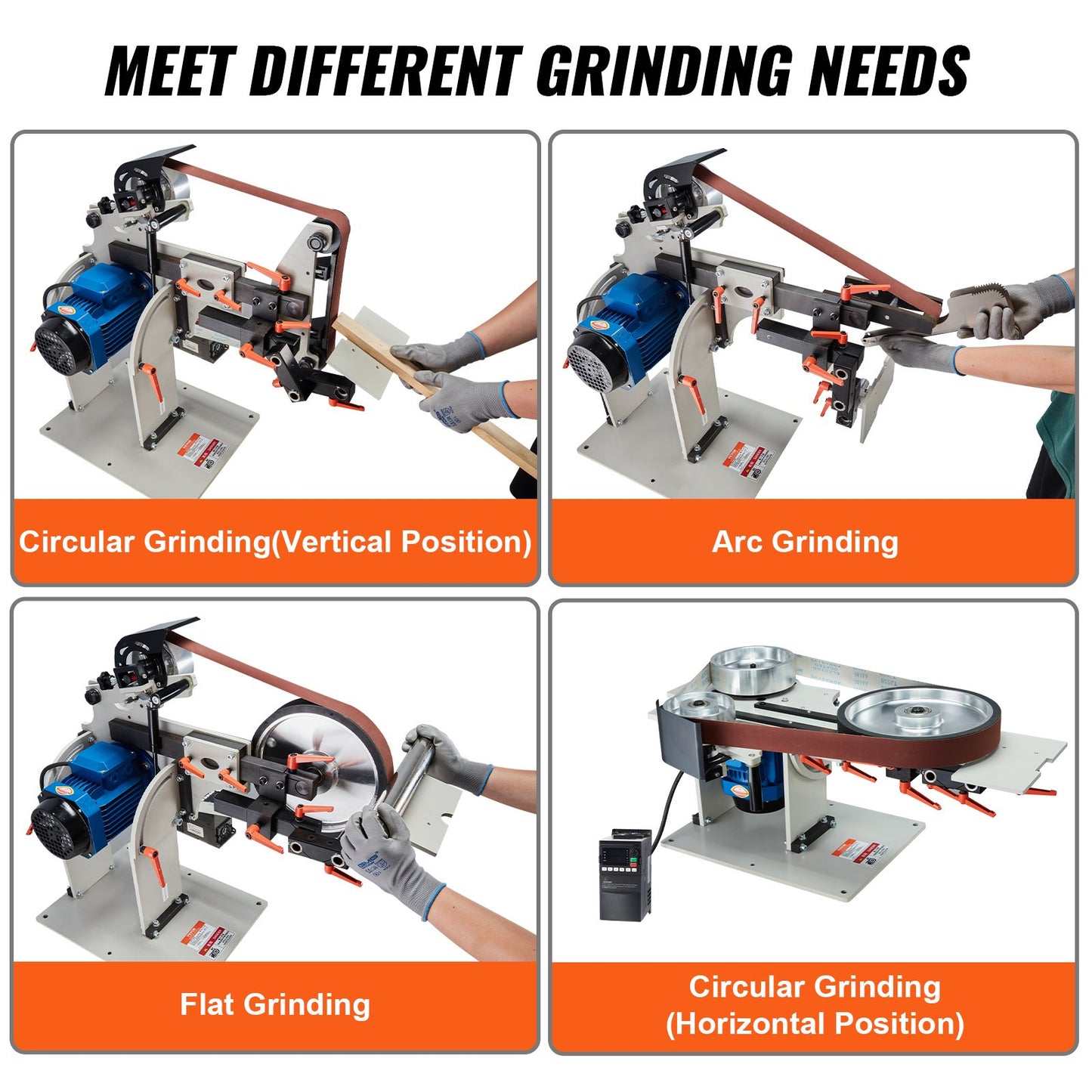 Belt Grinder Sander 72 x 2-Inch Belt Polisher with VFD 3 Grinding Moulds V952-SDMC1500W728DDD10V3