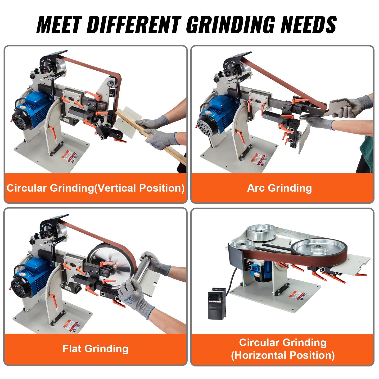 Belt Grinder Sander 72 x 2-Inch Belt Polisher with VFD 3 Grinding Moulds V952-SDMC1500W728DDD10V3