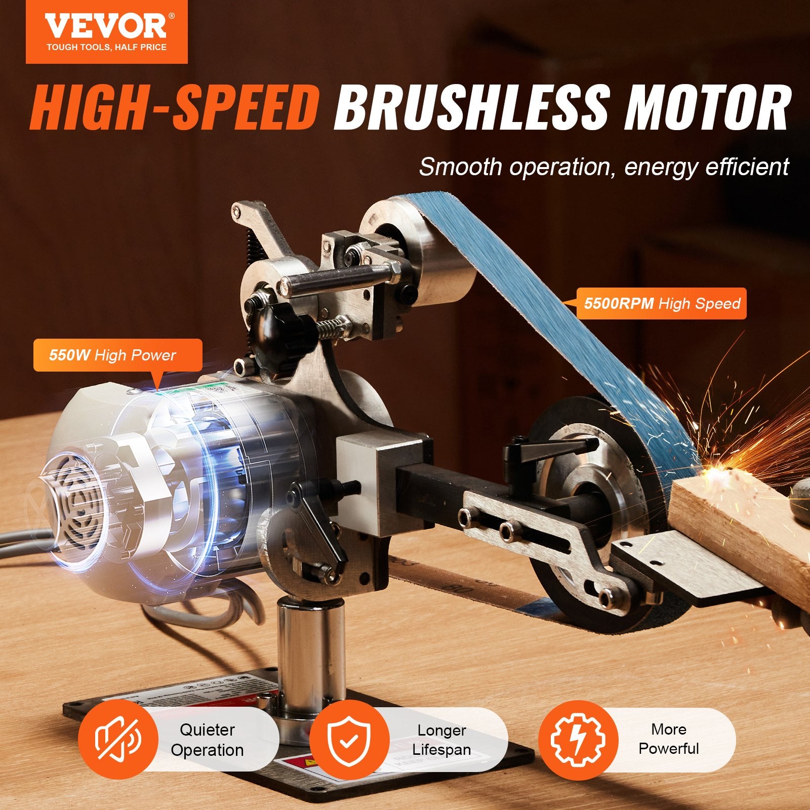 Belt Grinder Sander, 30 x 1-Inch Variable Speed Belt Polisher with VFD, 550W Polishing Grinding Machine with V952-SDMC550W301ITG5FHV3