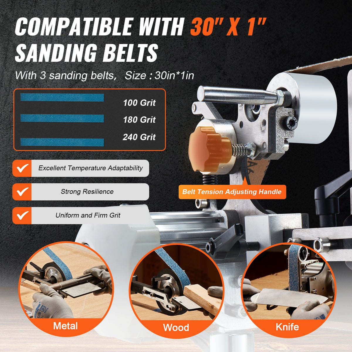 Belt Grinder Sander, 30 x 1-Inch Variable Speed Belt Polisher with VFD, 550W Polishing Grinding Machine with V952-SDMC550W301ITG5FHV3