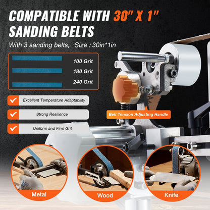 Belt Grinder Sander, 30 x 1-Inch Variable Speed Belt Polisher with VFD, 550W Polishing Grinding Machine with V952-SDMC550W301ITG5FHV3