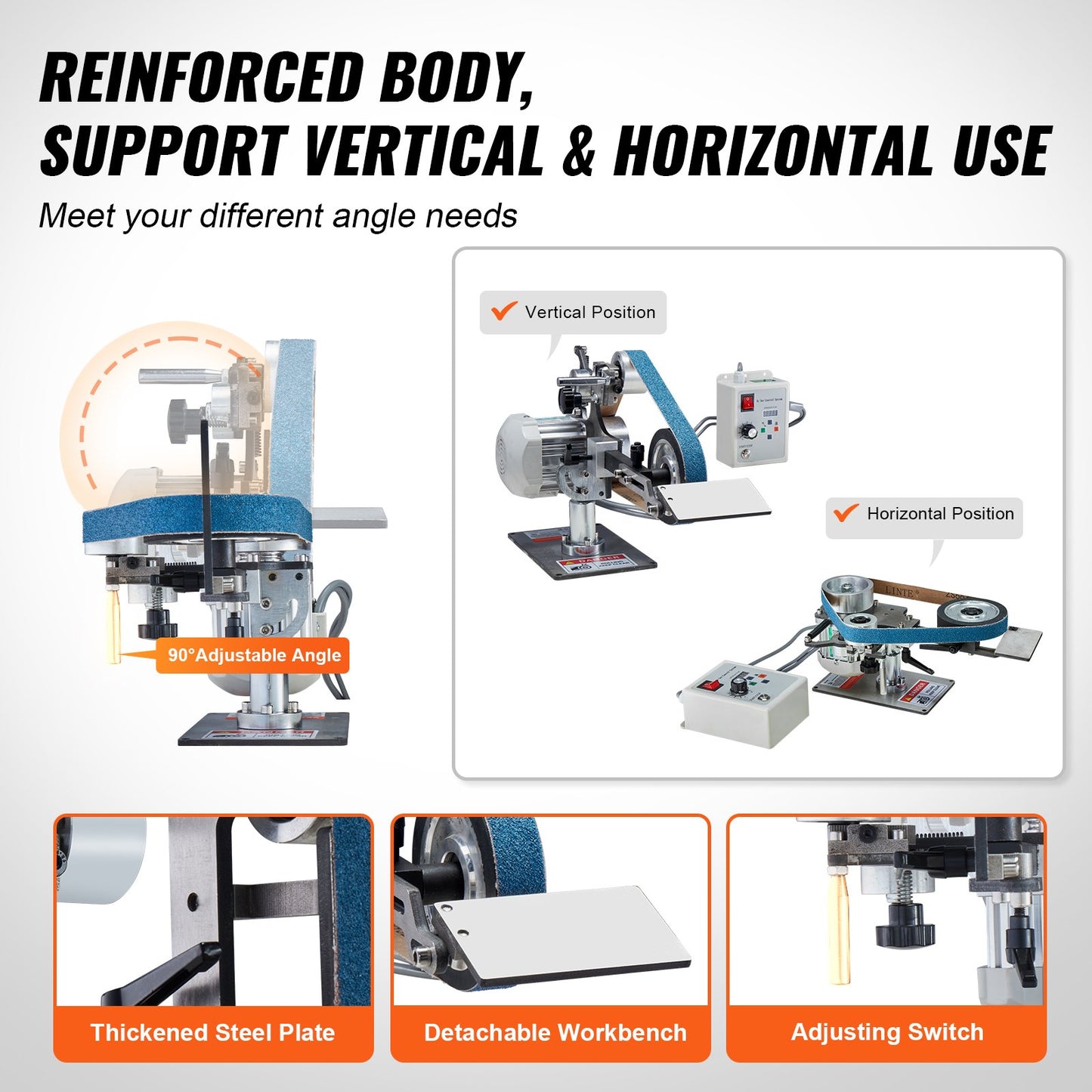 Belt Grinder Sander, 30 x 1-Inch Variable Speed Belt Polisher with VFD, 550W Polishing Grinding Machine with V952-SDMC550W301ITG5FHV3