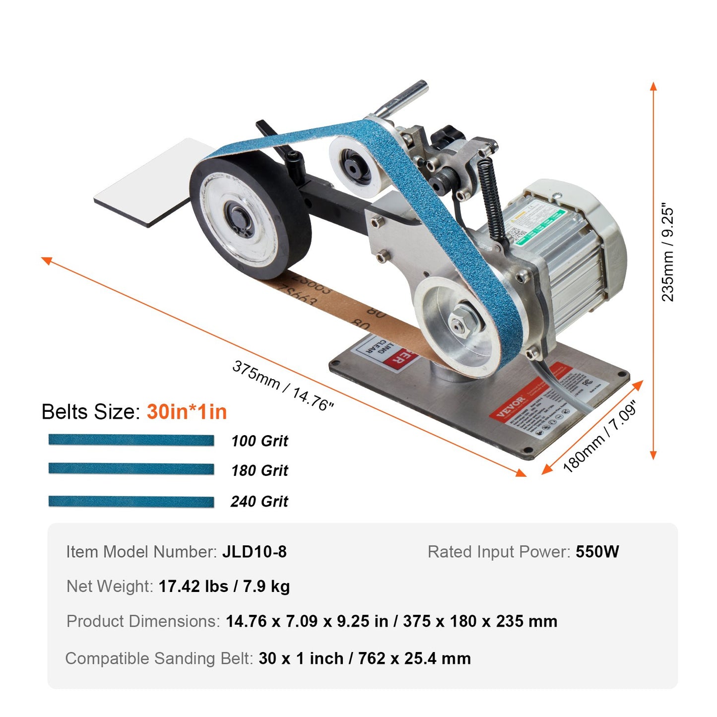Belt Grinder Sander, 30 x 1-Inch Variable Speed Belt Polisher with VFD, 550W Polishing Grinding Machine with V952-SDMC550W301ITG5FHV3
