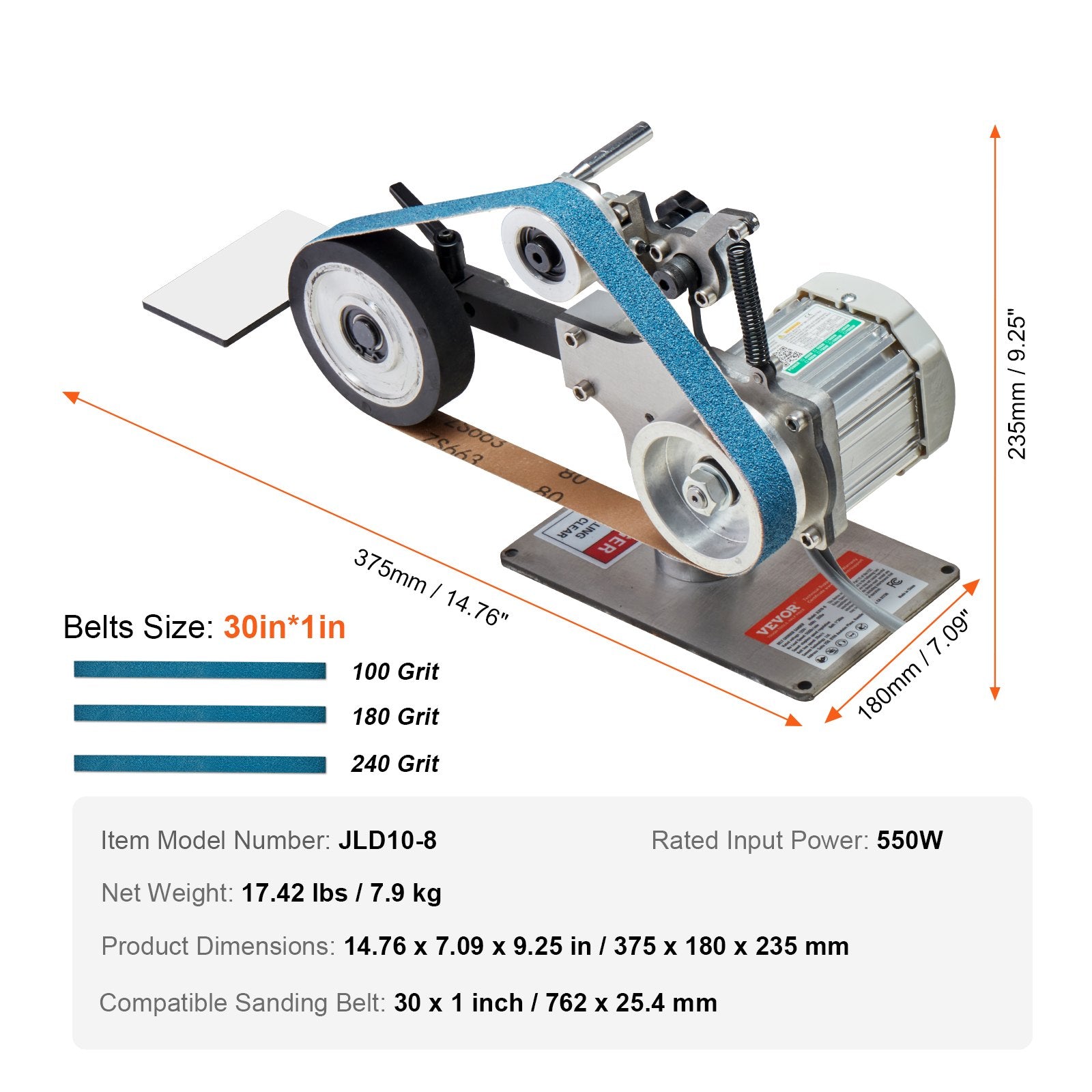 Belt Grinder Sander, 30 x 1-Inch Variable Speed Belt Polisher with VFD, 550W Polishing Grinding Machine with V952-SDMC550W301ITG5FHV3