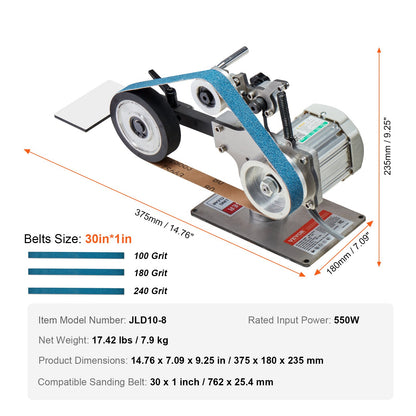 Belt Grinder Sander, 30 x 1-Inch Variable Speed Belt Polisher with VFD, 550W Polishing Grinding Machine with V952-SDMC550W301ITG5FHV3