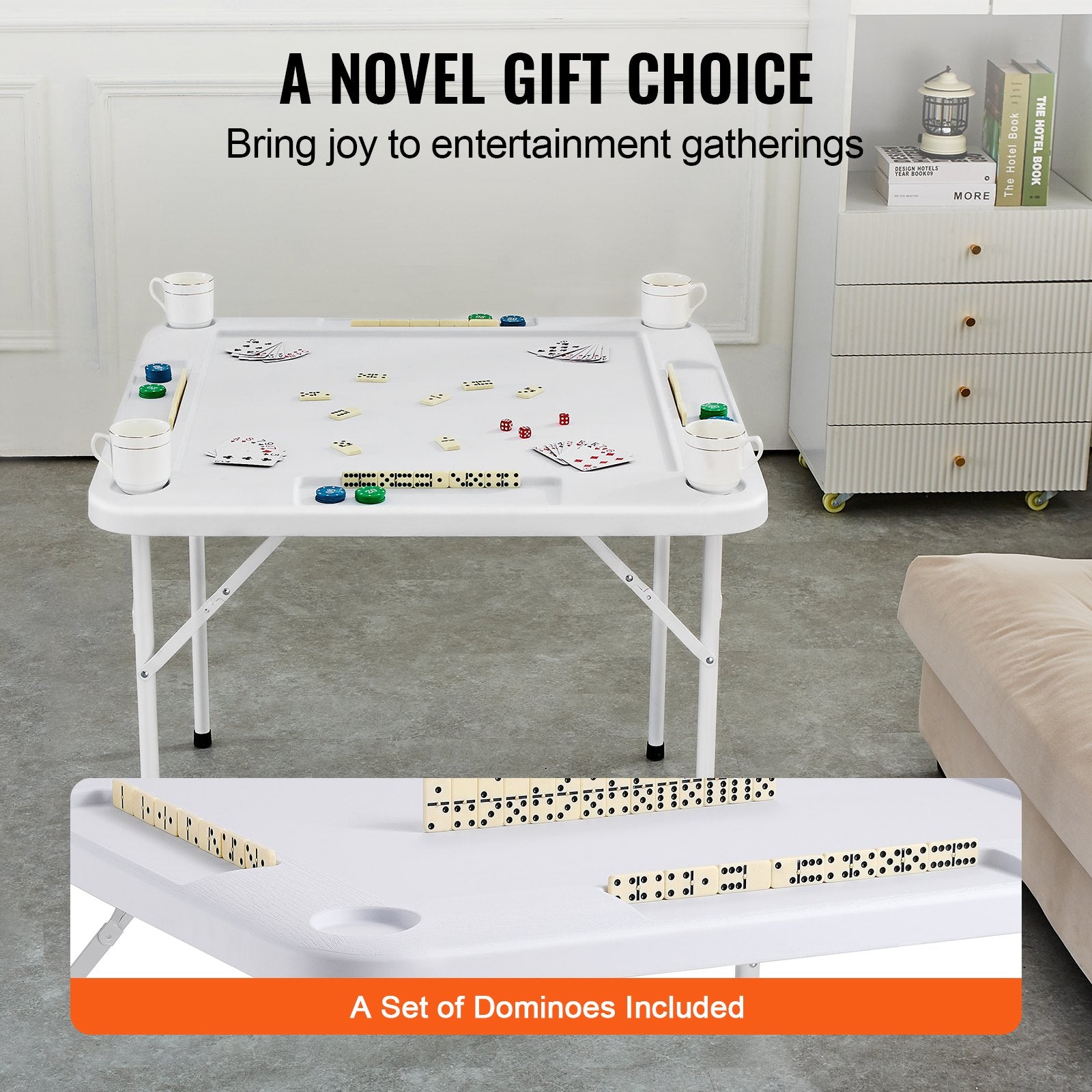 Mahjong Table, Square 4 Player Folding Card Table with 4 Cup Holders & 4 Chip Trays, Portable Domino Game V952-SDMJZBSDMNGPT73ZQV0