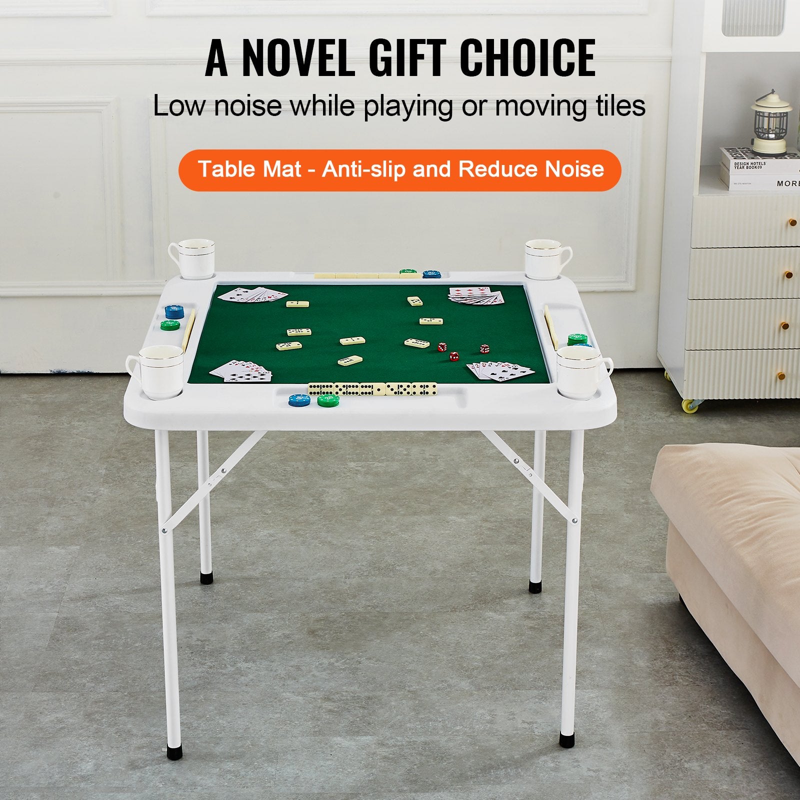 Mahjong Table, 4 Player Folding Domino Table with Wear-Resistant Green Tabletop, Portable Square Card Table V952-SDMJZBSWZDMJOF0ZJV0