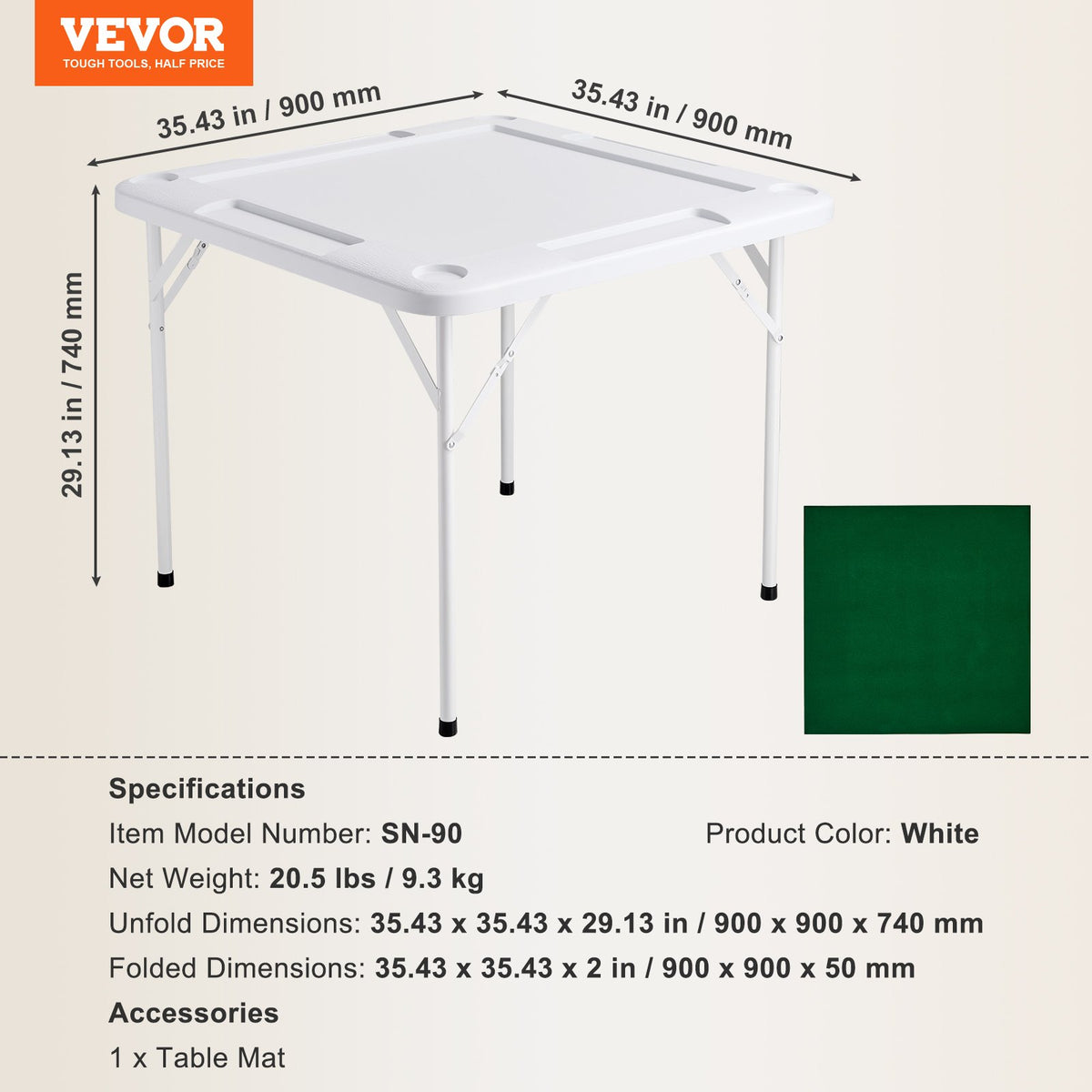 Mahjong Table, 4 Player Folding Domino Table with Wear-Resistant Green Tabletop, Portable Square Card Table V952-SDMJZBSWZDMJOF0ZJV0