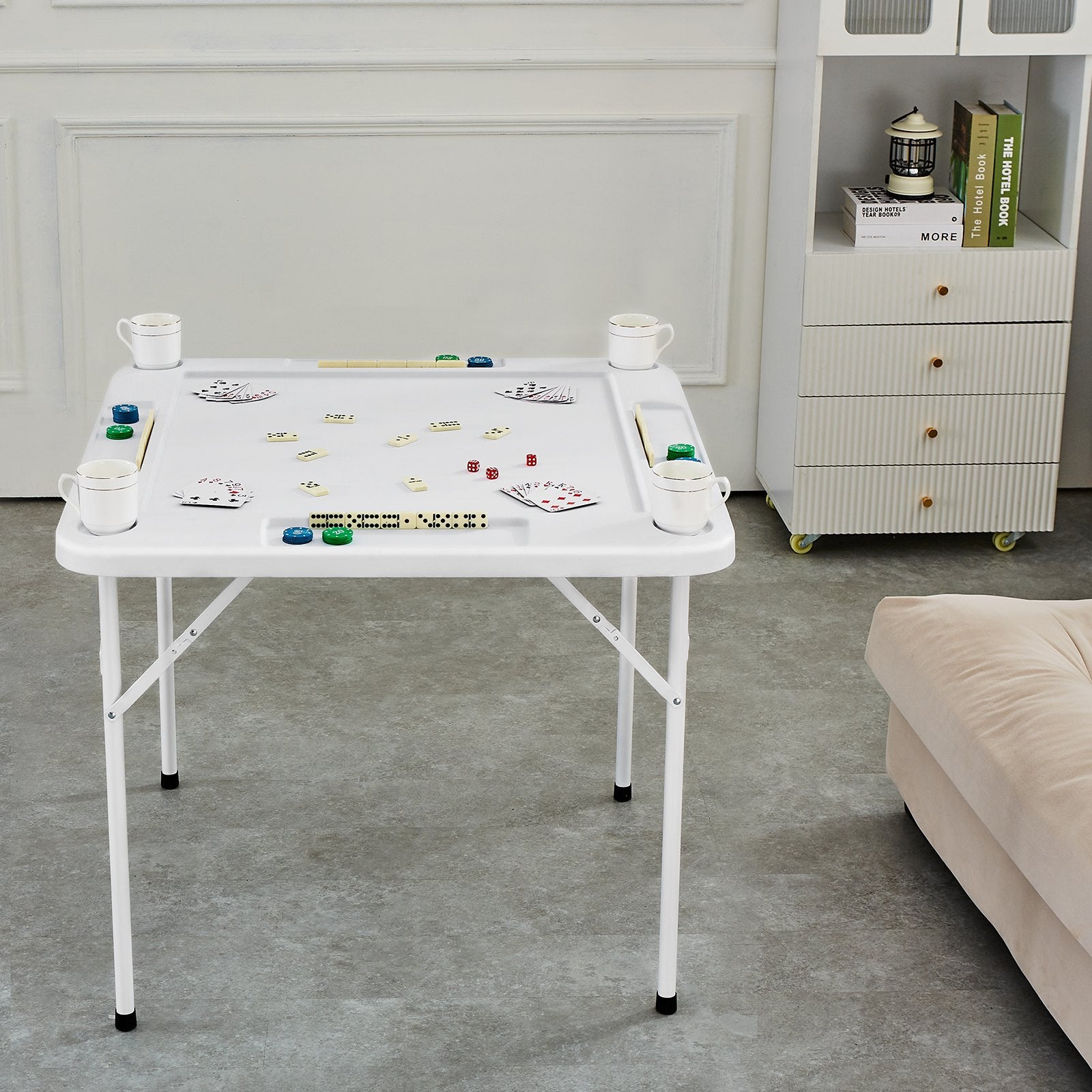 Mahjong Table, 4 Player Folding Domino Table with Wear-Resistant Green Tabletop, Portable Square Card Table V952-SDMJZBSWZDMJOF0ZJV0