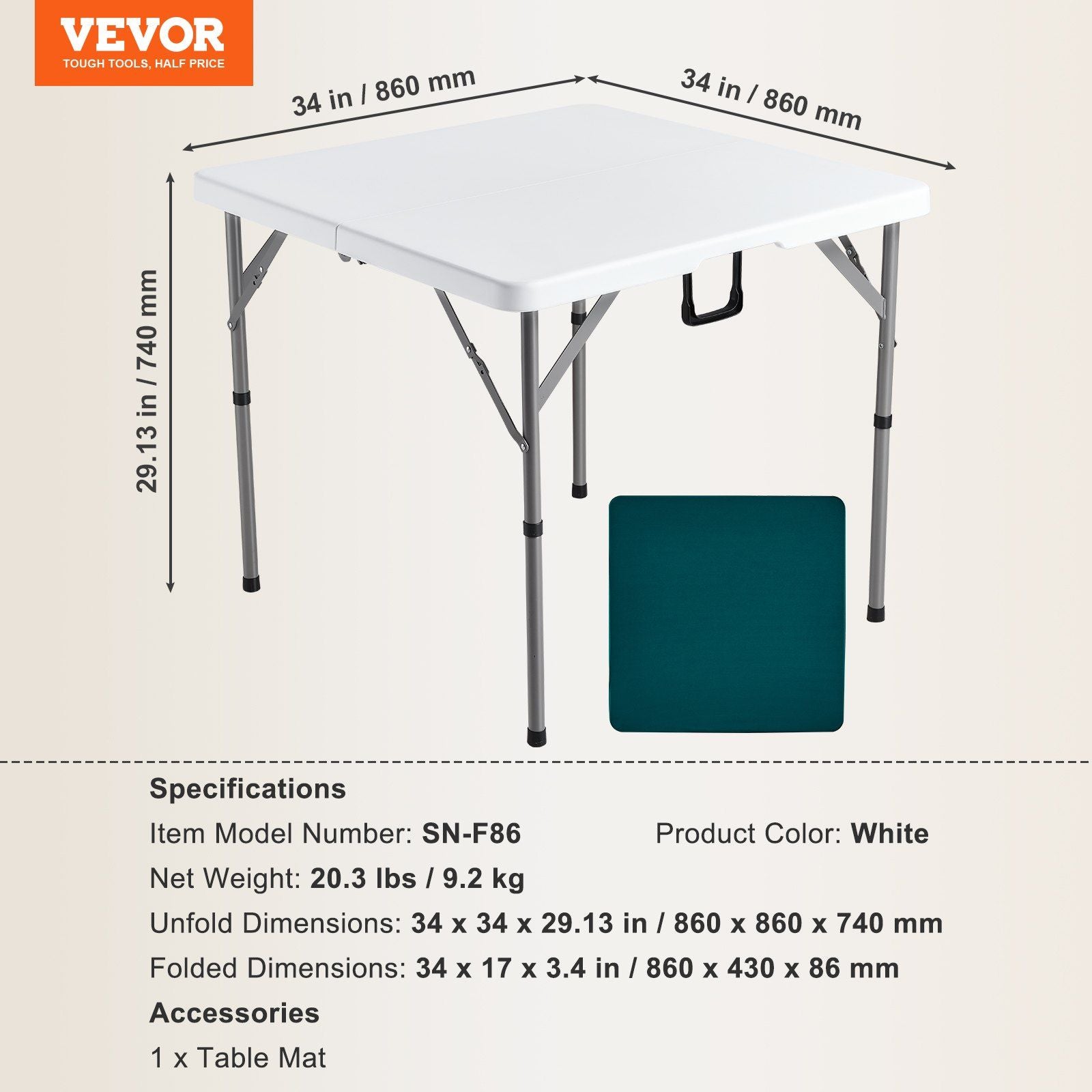 Mahjong Table, Fold-in-Half 4 Player Card Table with Wear-Resistant Green Tabletop, Portable Bi-Folding V952-SDMJZBSWZDSTQ0FNSV0