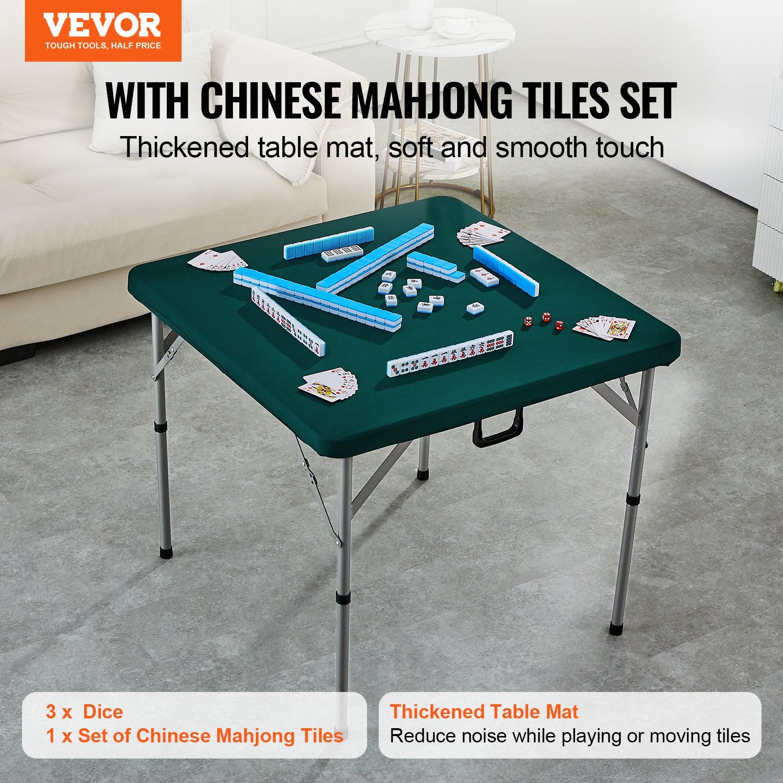 Mahjong Table with Mahjong Tiles Set, Fold-in-Half 4 Player Card Table with 144PCS Majiang Tiles and 3 Dice, V952-SDMJZBSZSMJZ336P1V0