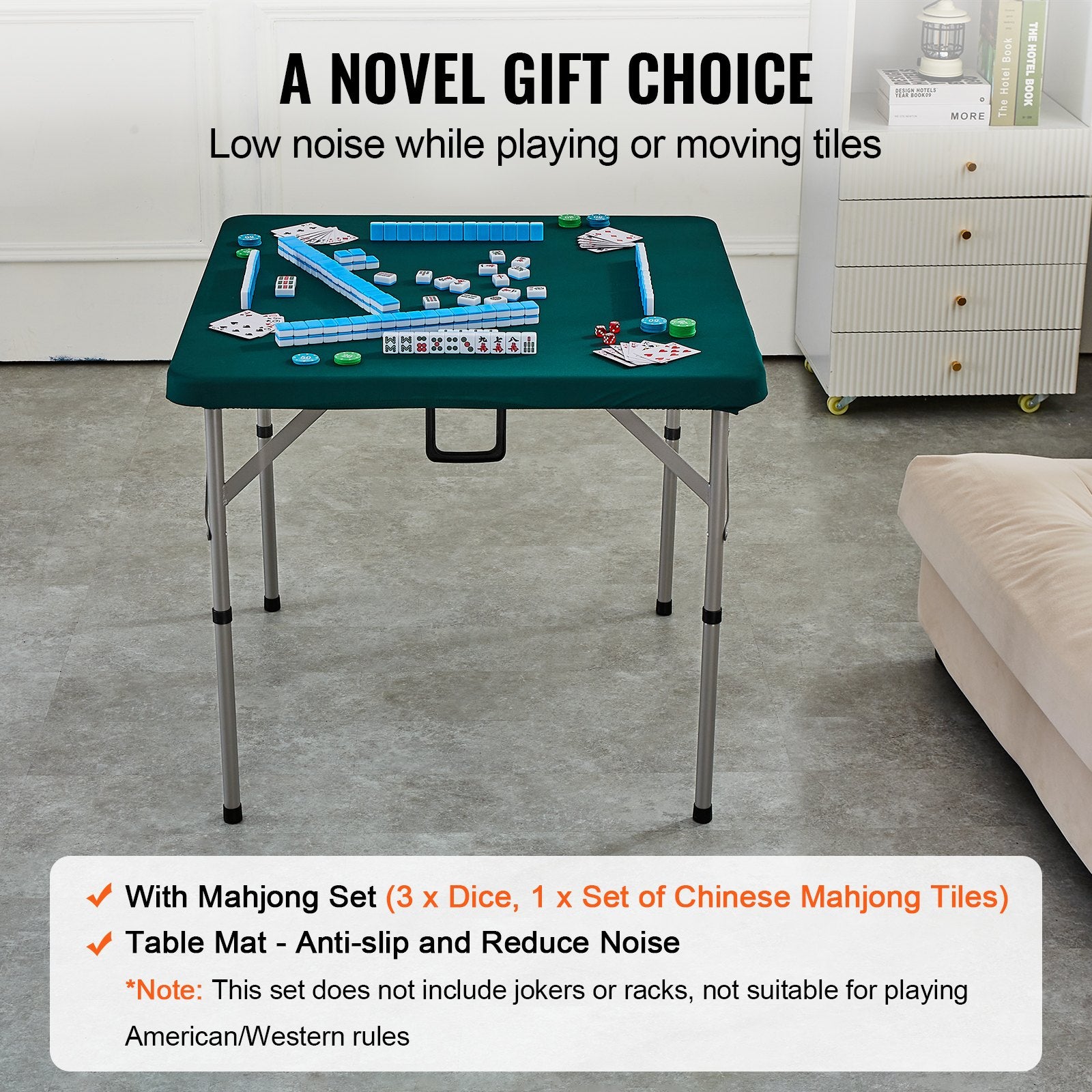Mahjong Table with Mahjong Tiles Set, Fold-in-Half 4 Player Card Table with 144PCS Majiang Tiles and 3 Dice, V952-SDMJZBSZSMJZ336P1V0