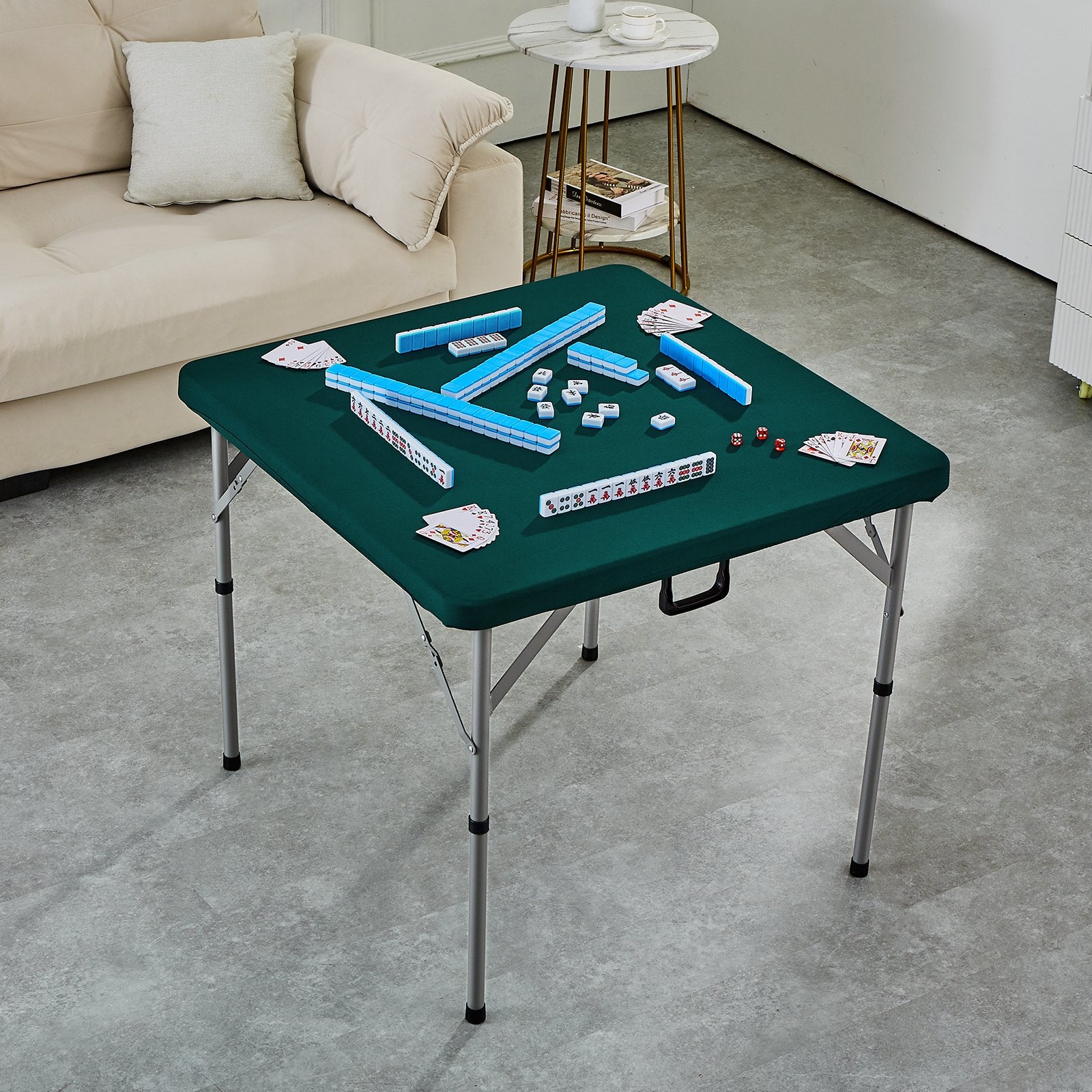 Mahjong Table with Mahjong Tiles Set, Fold-in-Half 4 Player Card Table with 144PCS Majiang Tiles and 3 Dice, V952-SDMJZBSZSMJZ336P1V0