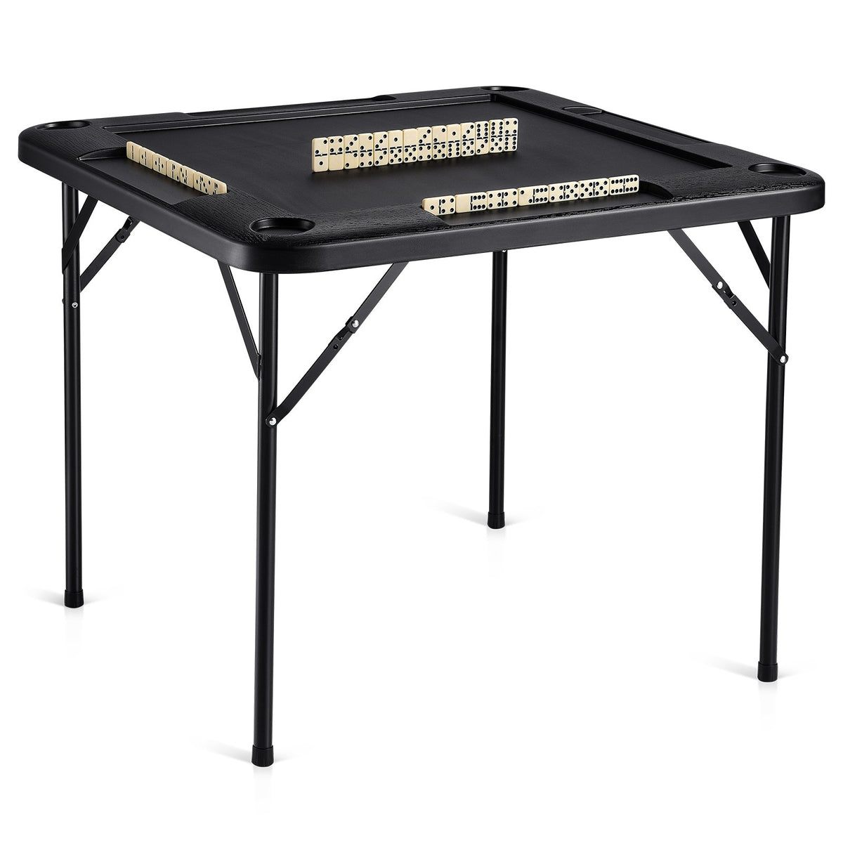 Mahjong Table, Square 4 Player Folding Card Table with 4 Cup Holders & 4 Chip Trays, Portable Domino Game V952-SDMJZHSDMNGP0C7TXV0
