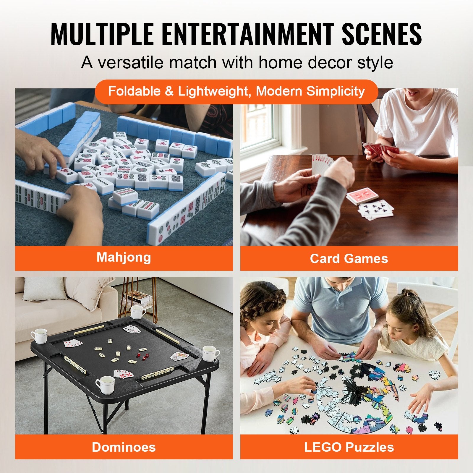 Mahjong Table, Square 4 Player Folding Card Table with 4 Cup Holders & 4 Chip Trays, Portable Domino Game V952-SDMJZHSDMNGP0C7TXV0