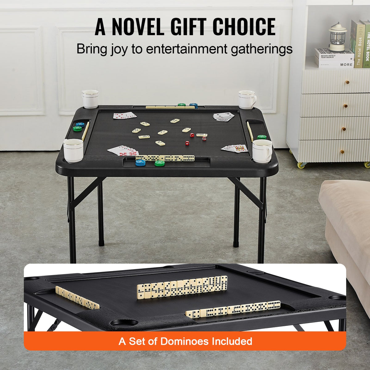 Mahjong Table, Square 4 Player Folding Card Table with 4 Cup Holders & 4 Chip Trays, Portable Domino Game V952-SDMJZHSDMNGP0C7TXV0