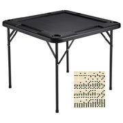 Mahjong Table, Square 4 Player Folding Card Table with 4 Cup Holders & 4 Chip Trays, Portable Domino Game V952-SDMJZHSDMNGP0C7TXV0