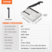 Paper Cutter, Guillotine Trimmer, 381 mm Cut Length, 16 Sheets Capacity, Heavy Duty Guillotine Paper Cutter V952-SDQZJZXQZJ15AQ68NV0