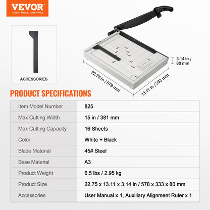 Paper Cutter, Guillotine Trimmer, 381 mm Cut Length, 16 Sheets Capacity, Heavy Duty Guillotine Paper Cutter V952-SDQZJZXQZJ15AQ68NV0