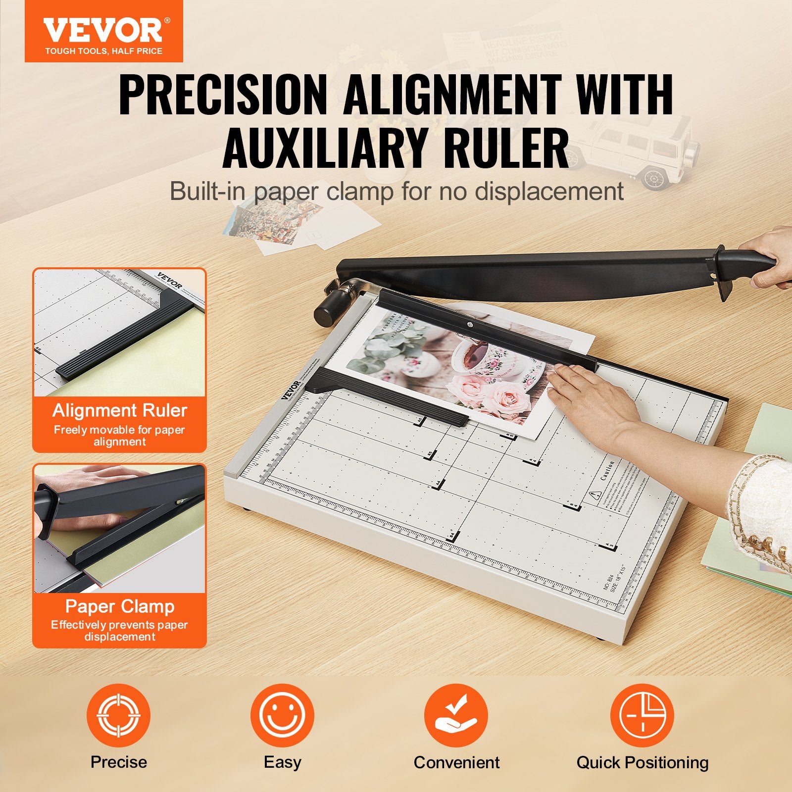 Paper Cutter, Guillotine Trimmer, 457 mm Cut Length, 20 Sheets Capacity, Heavy Duty Guillotine Paper Cutter V952-SDQZJZXQZJ184TBKTV0