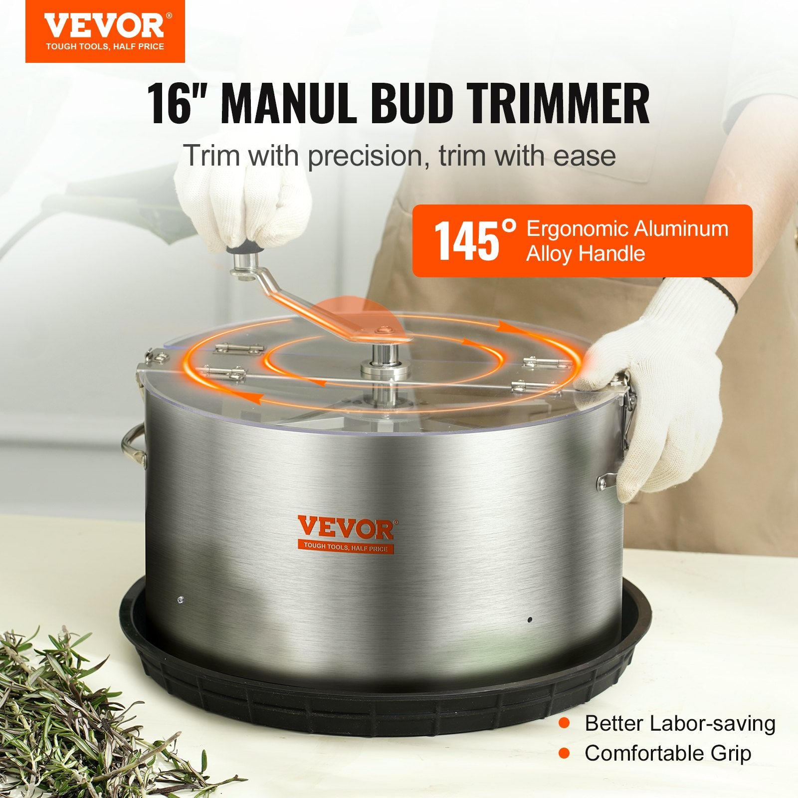 Bud Leaf Trimmer, 39.5cm Stainless Steel Manual Bud Trimmer Machine, with Clear PET Cover for Visual Cutting, V952-SDSCJ16INCHP8J4DJV0